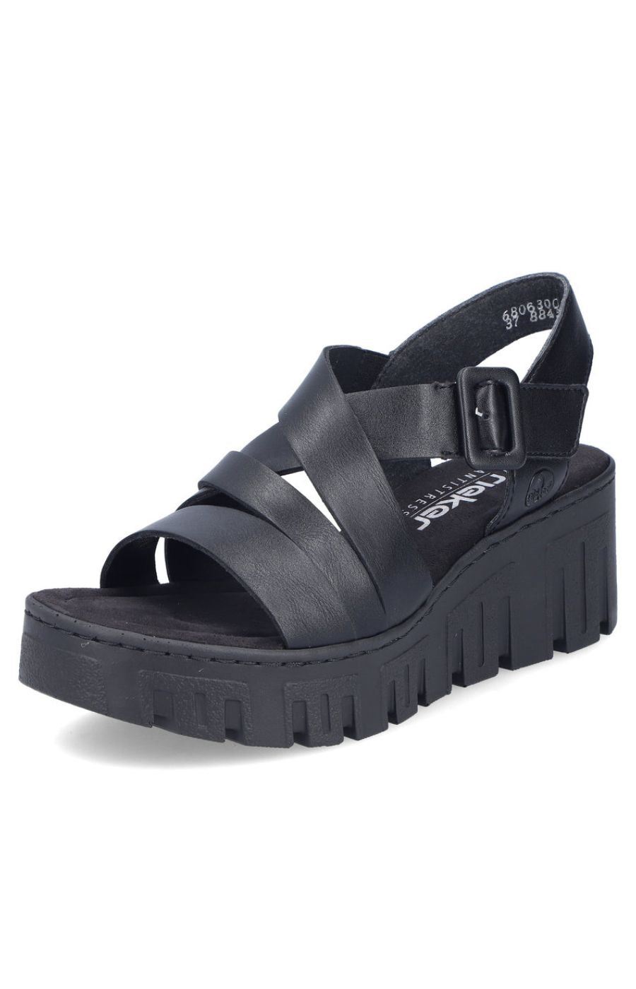 Rieker Wedge Sandal in Black
