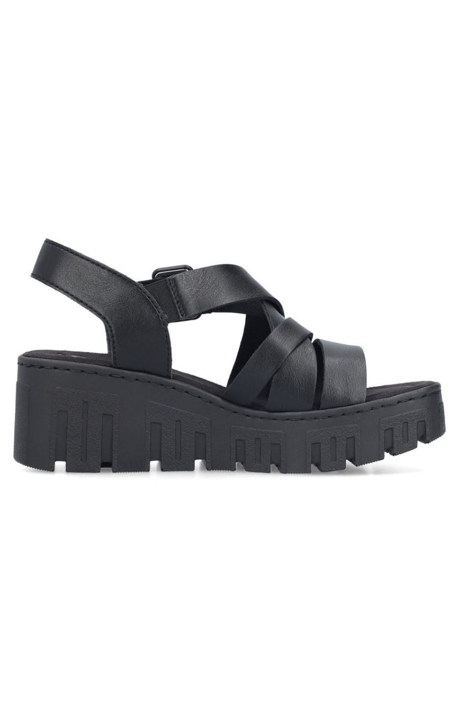 Rieker Wedge Sandal in Black