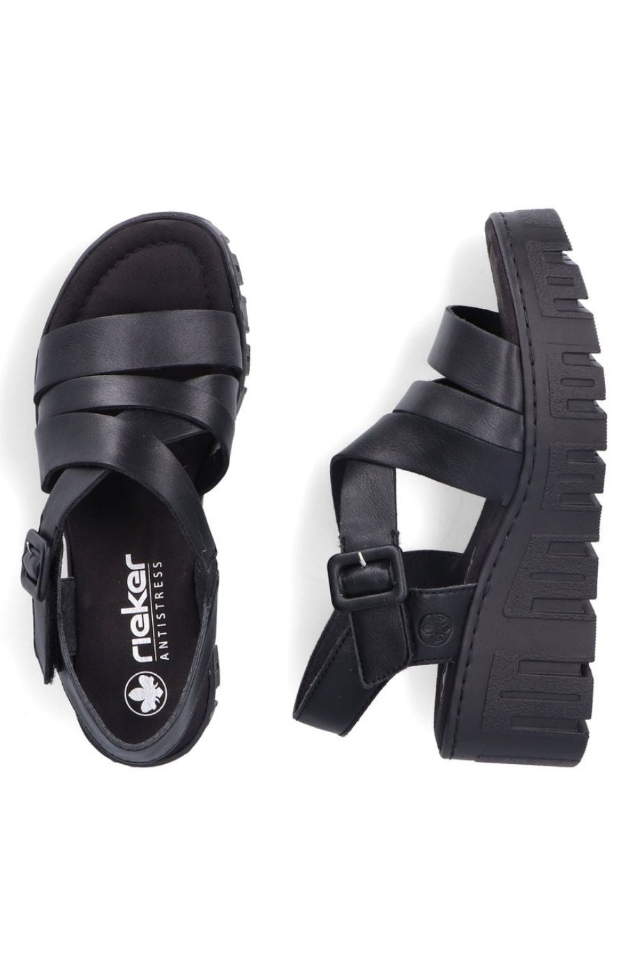 Rieker Wedge Sandal in Black