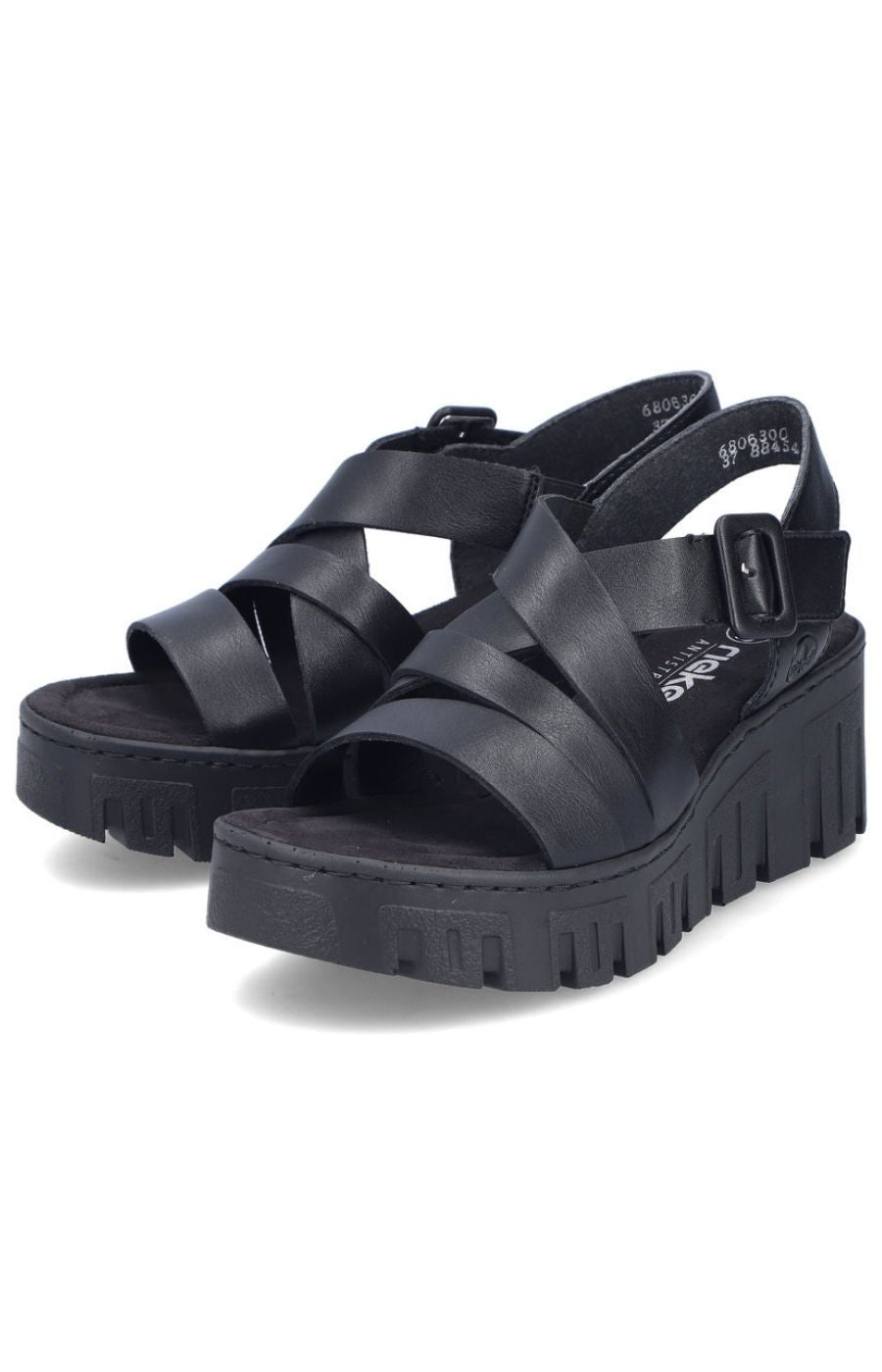 Rieker Wedge Sandal in Black
