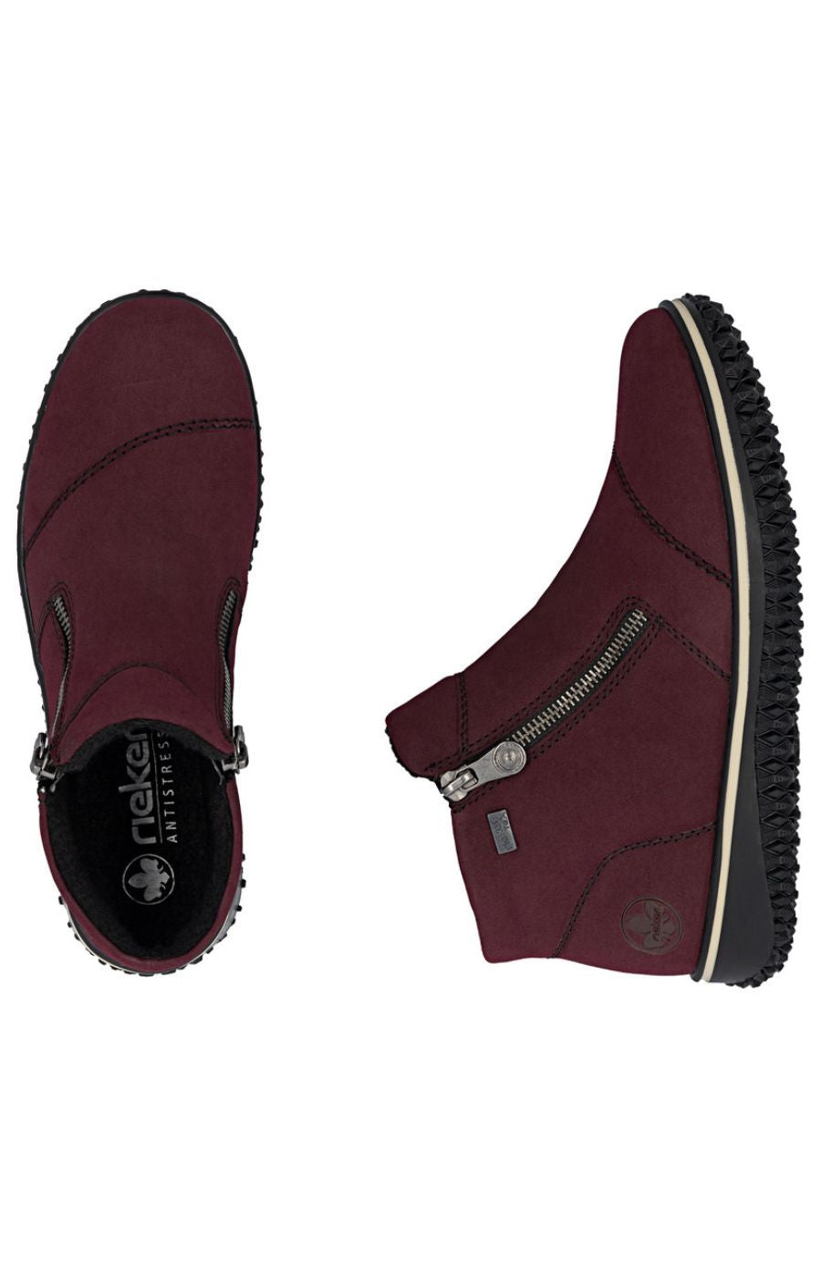 Rieker Zip Ankle Boots in Wine