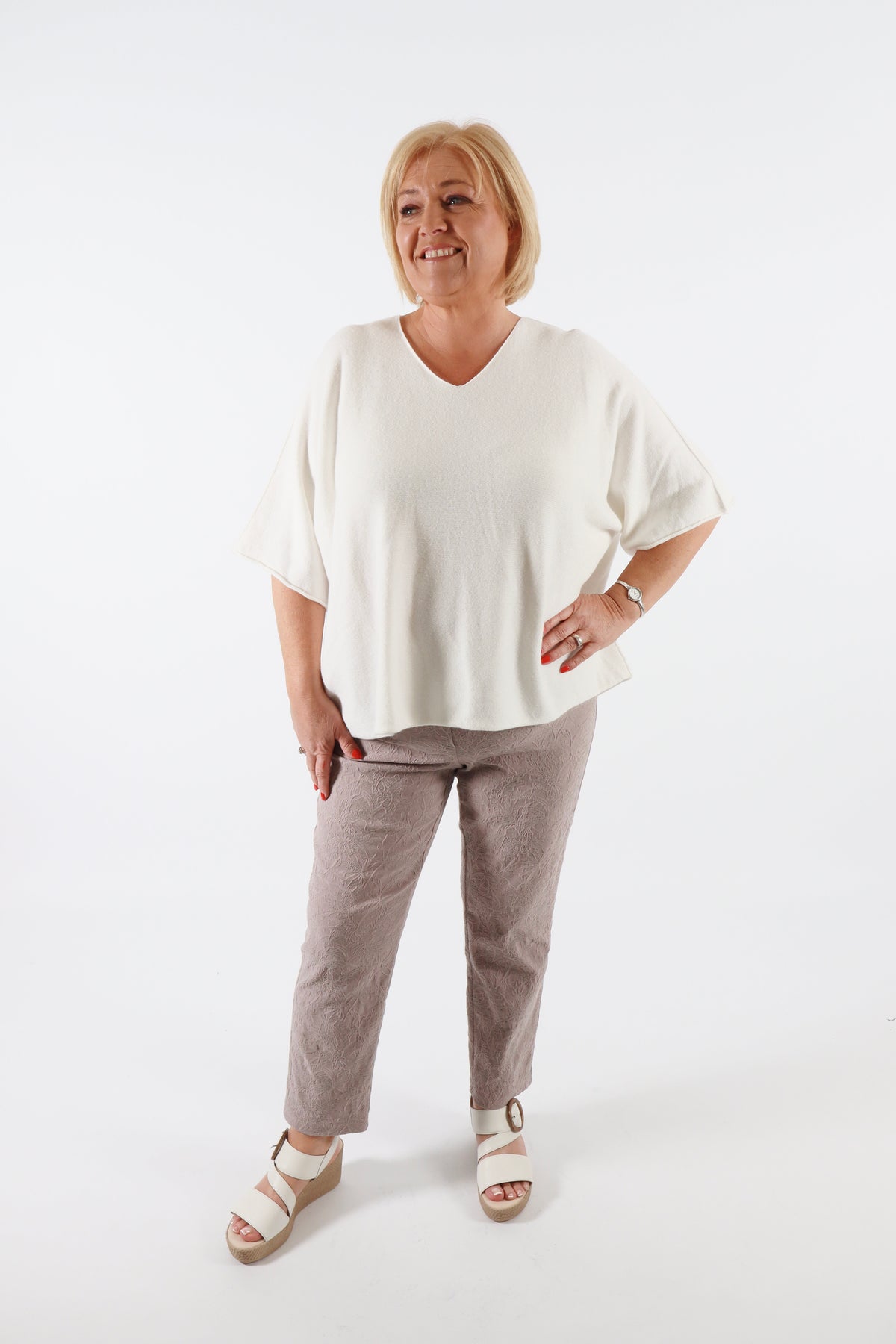 Robell 7/8ths Trousers | Beige Embroidery