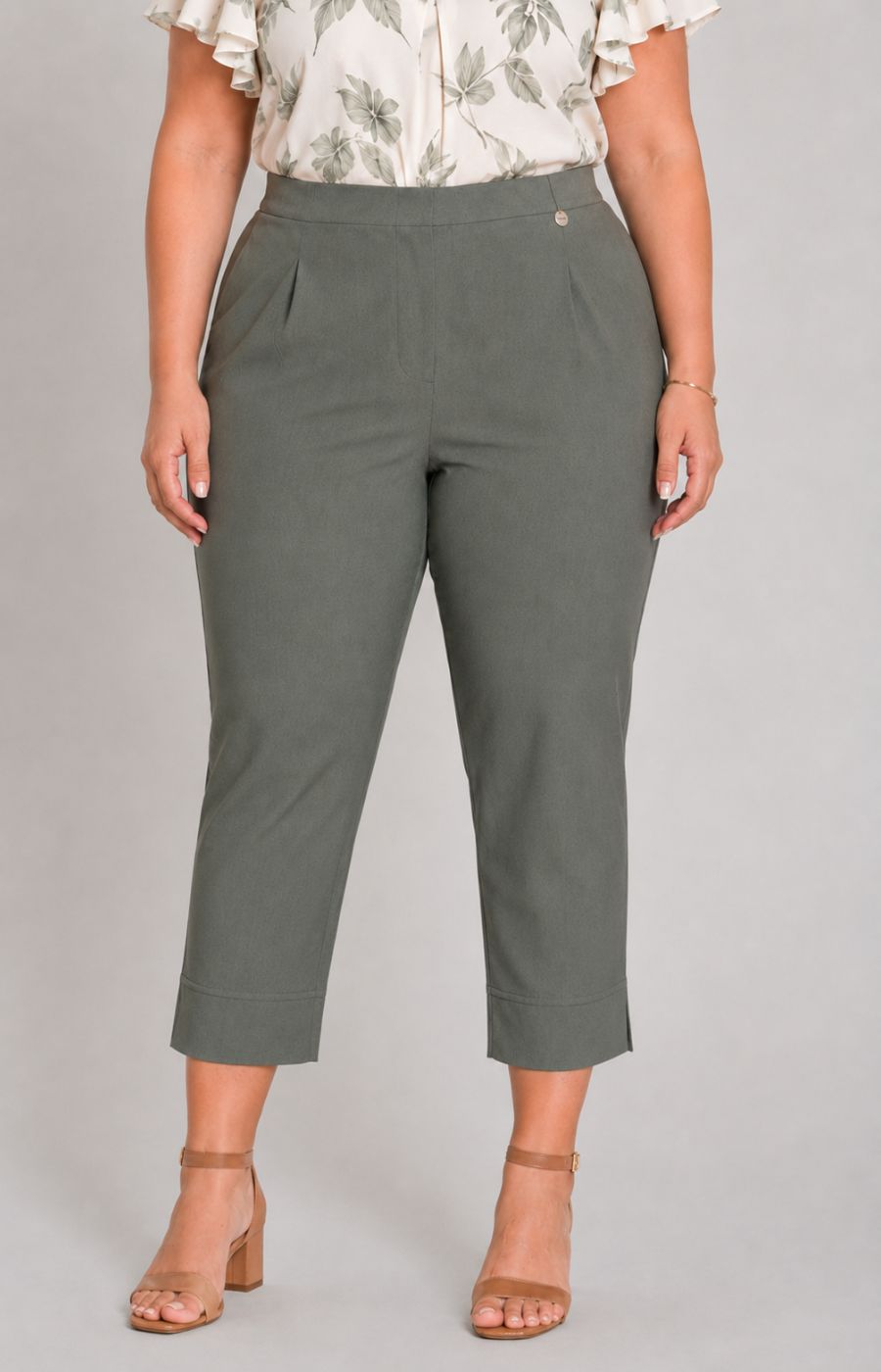 Robell Crop Trousers | Khaki Green