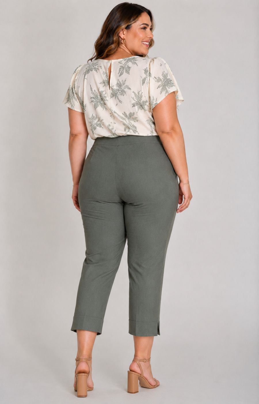 Robell Crop Trousers | Khaki Green