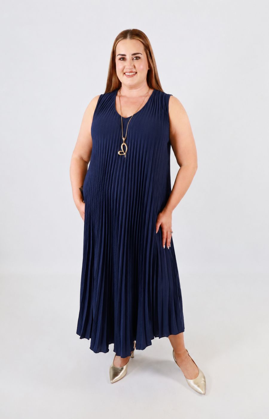 Summer Pleated Dress in Navy