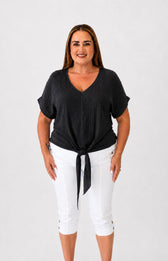 Sydney Crinkle Tie Blouse in Black