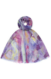 Tulip Scarf in Purple, A purple scarf with an abstract design
