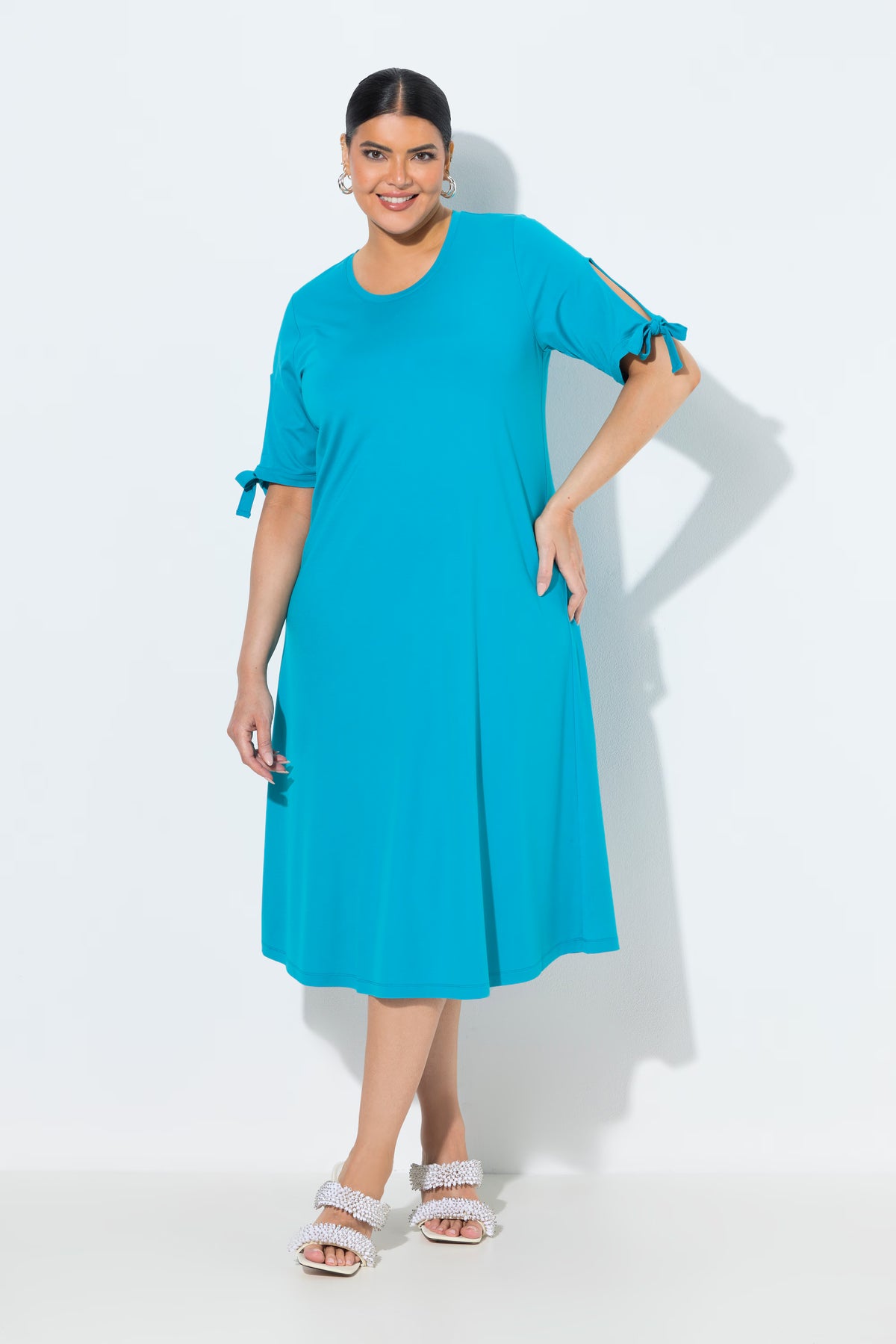 Ulla Popken A-Line Midi Dress in Turquoise