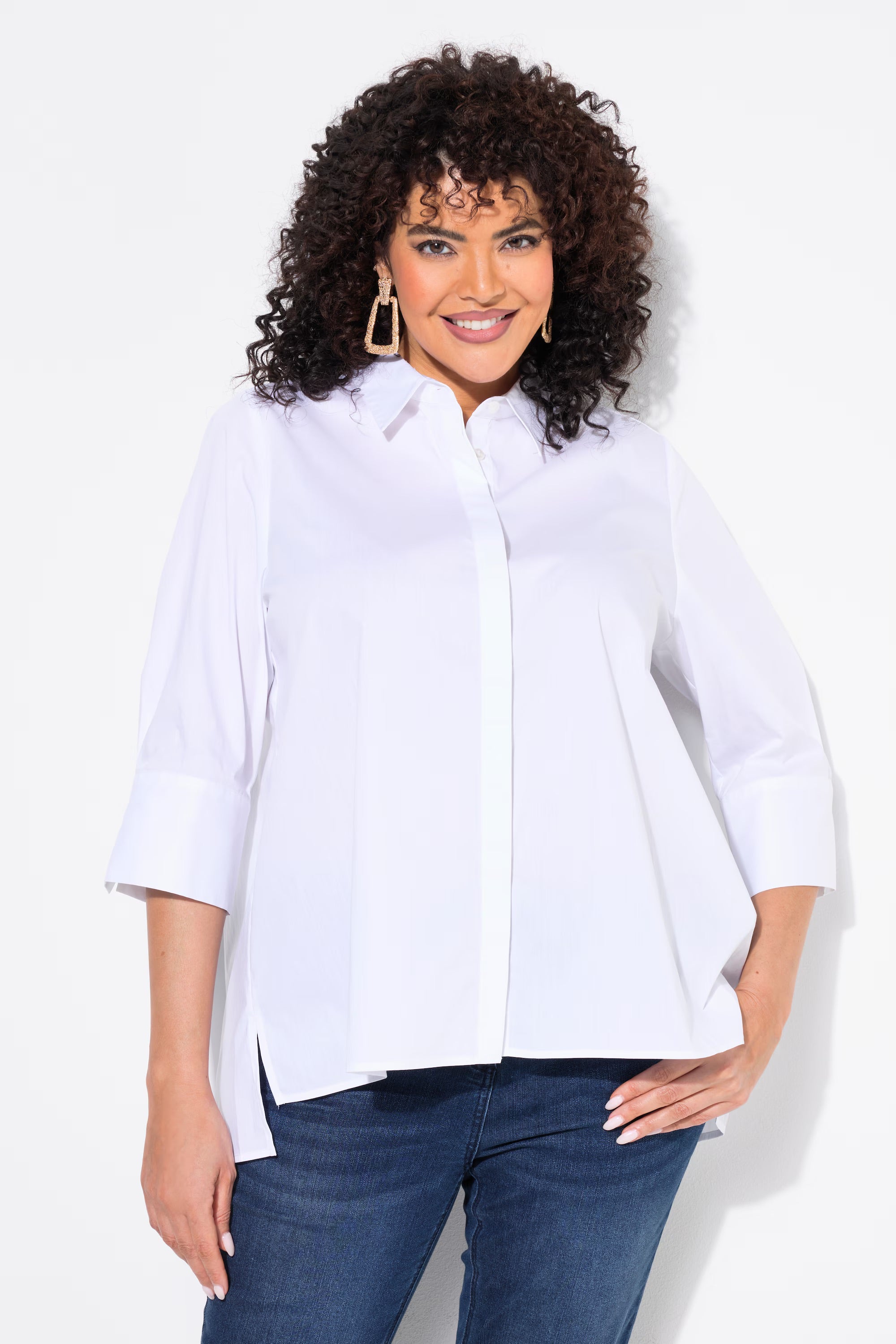 Ulla Popken Damen T-Shirt A-Linie Mit Zipfelsaum, Aus Bio-Baumwolle – Bequemes Ringelshirt Mit V-Ausschnitt