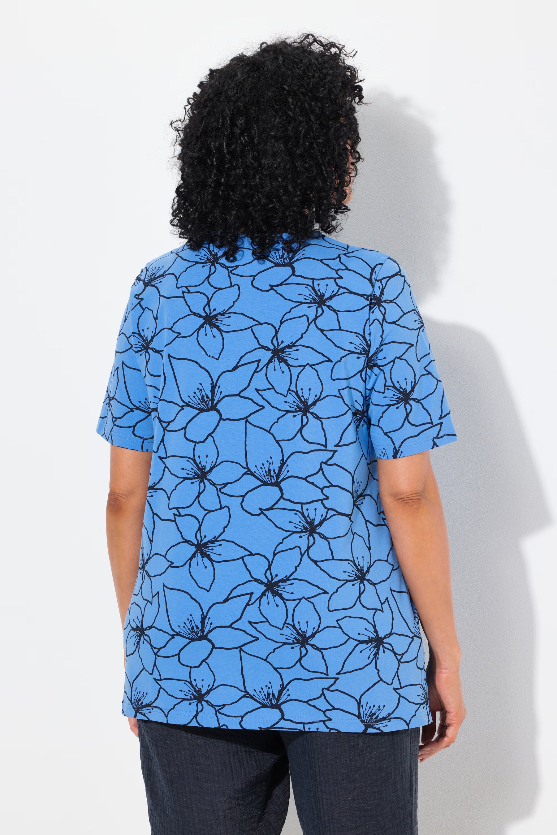 Ulla Popken Abstract Floral T-Shirt in Blue