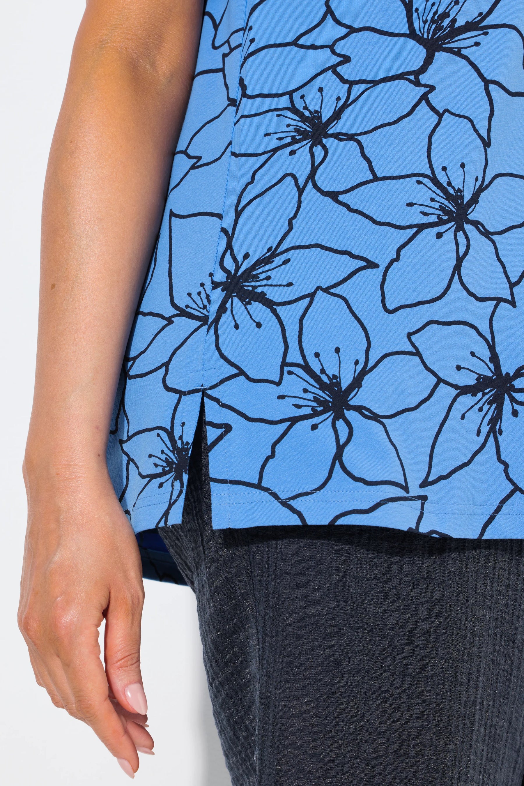 Ulla Popken Abstract Floral T-Shirt in Blue