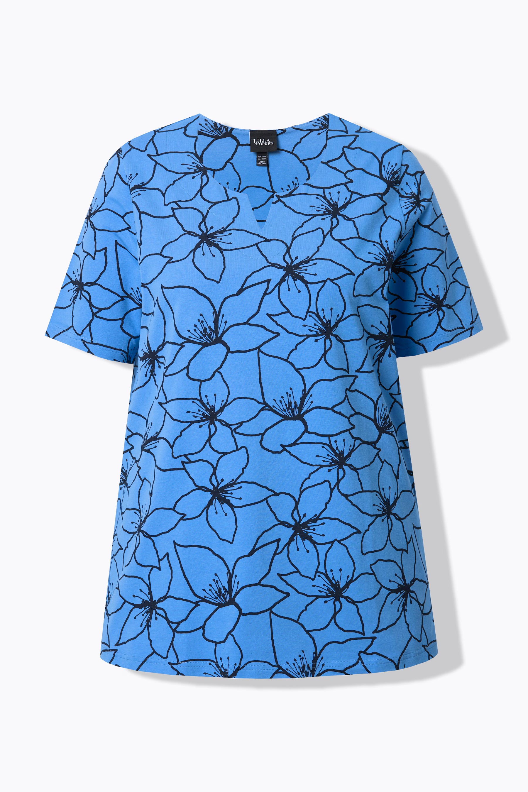 Ulla Popken Abstract Floral T-Shirt in Blue