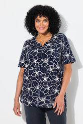 Ulla Popken Abstract Floral T-Shirt in Navy