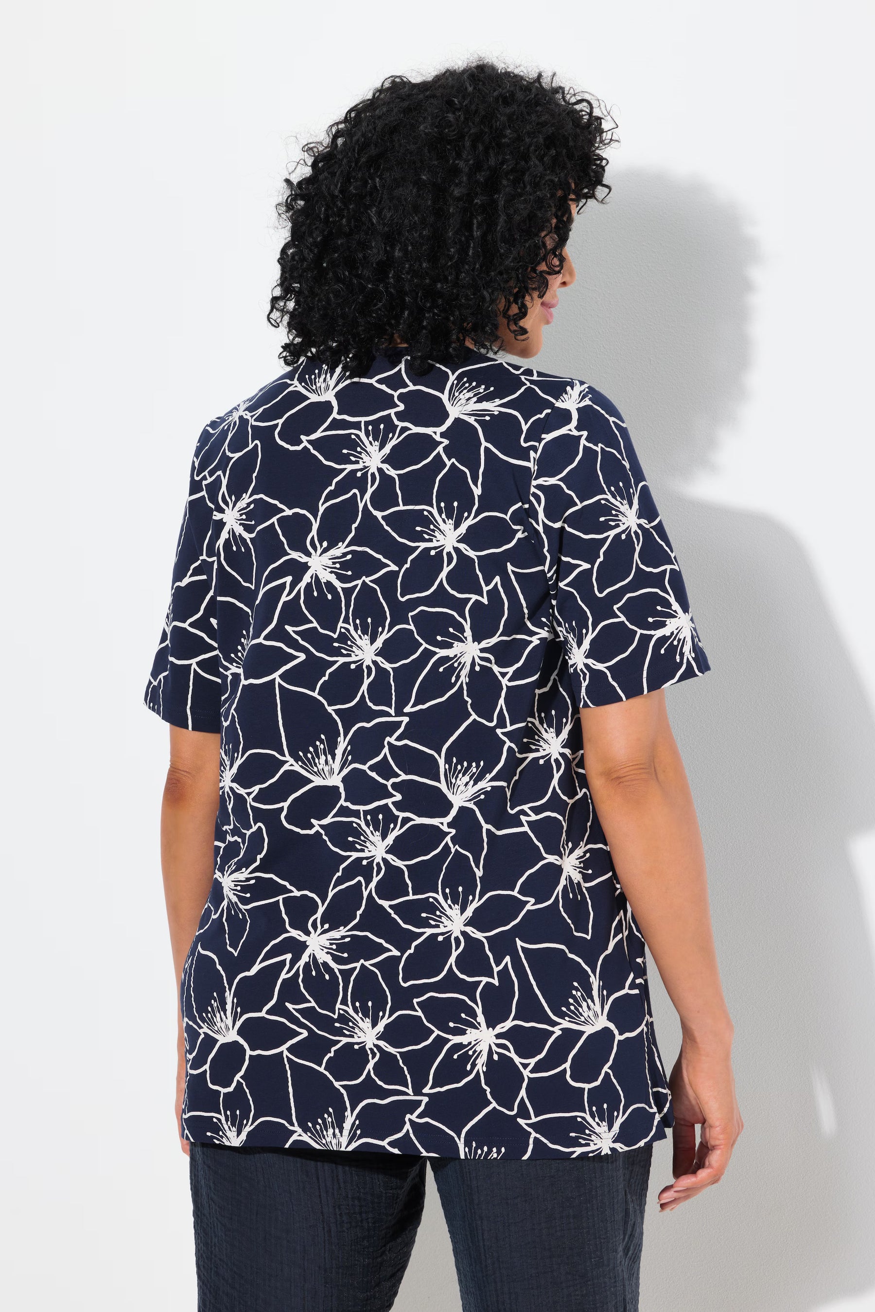Ulla Popken Abstract Floral T-Shirt in Navy