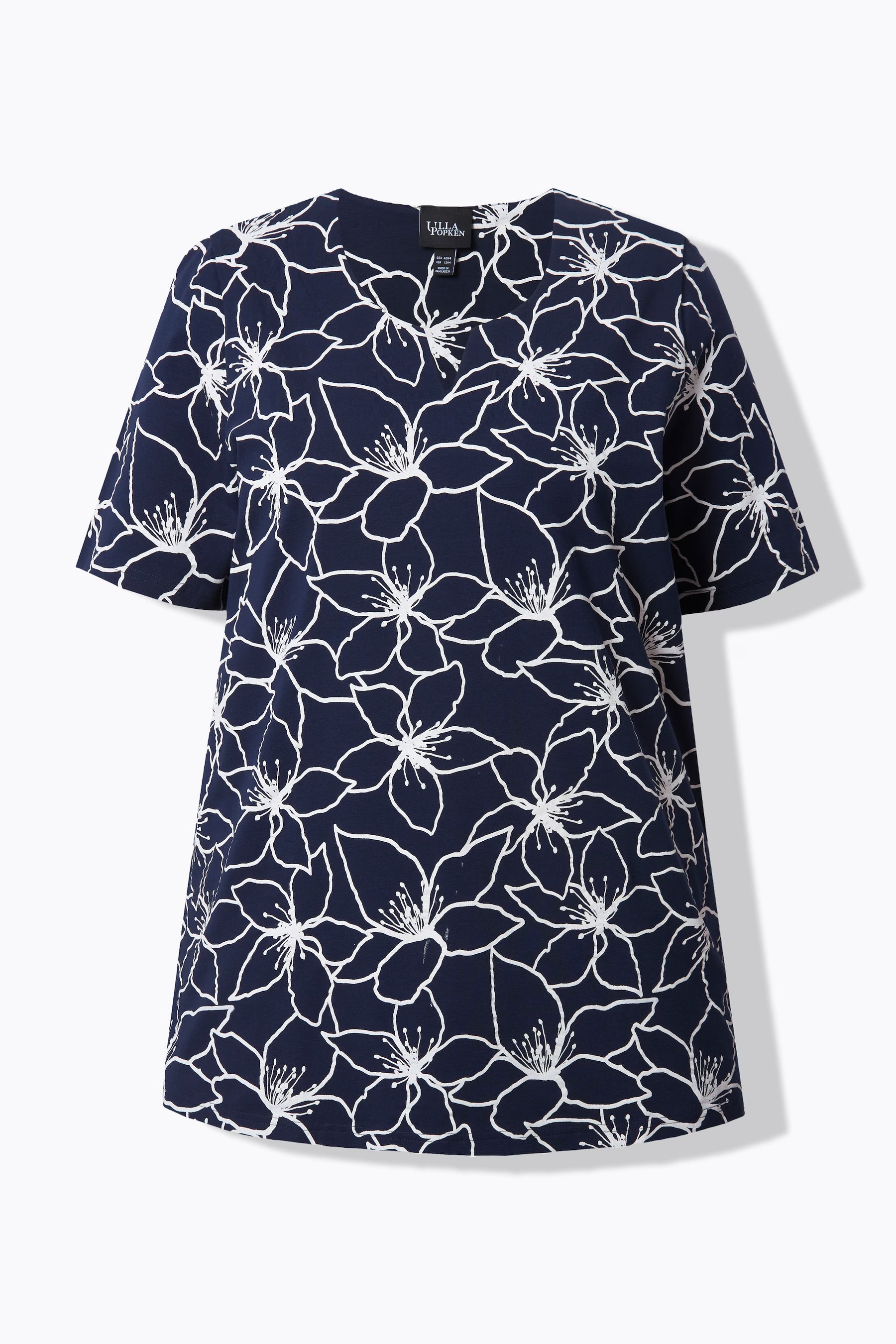 Ulla Popken Abstract Floral T-Shirt in Navy