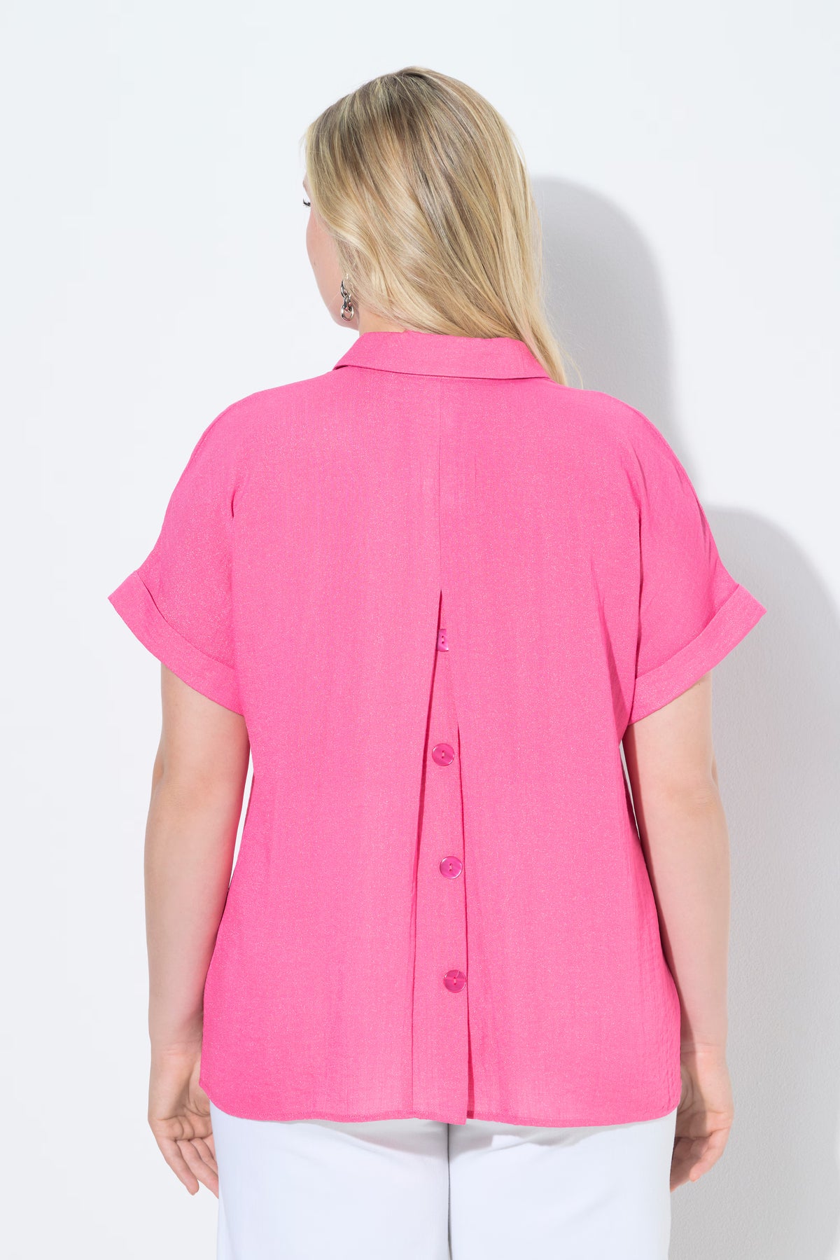 Ulla Popken Back Button Blouse in Pink