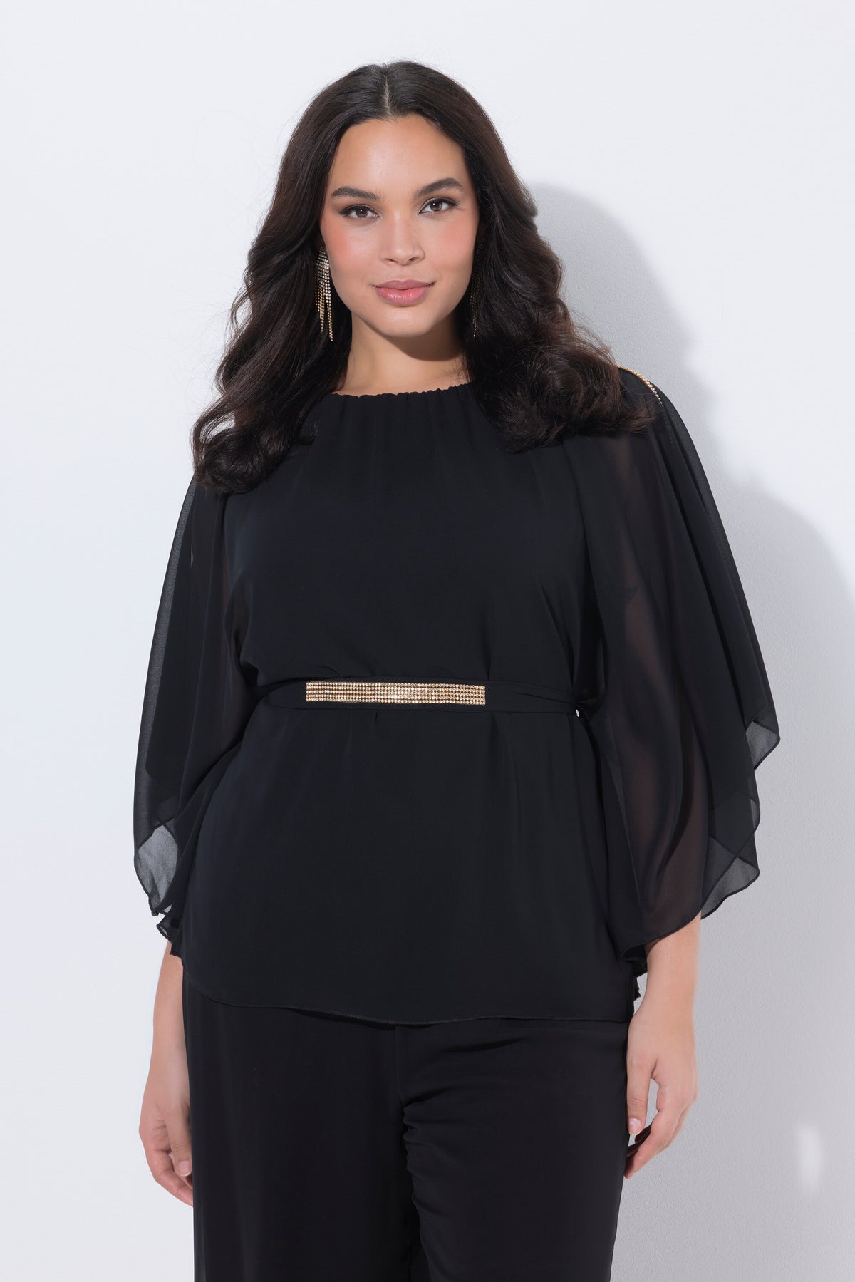 Ulla Popken Belted Blouse in Black