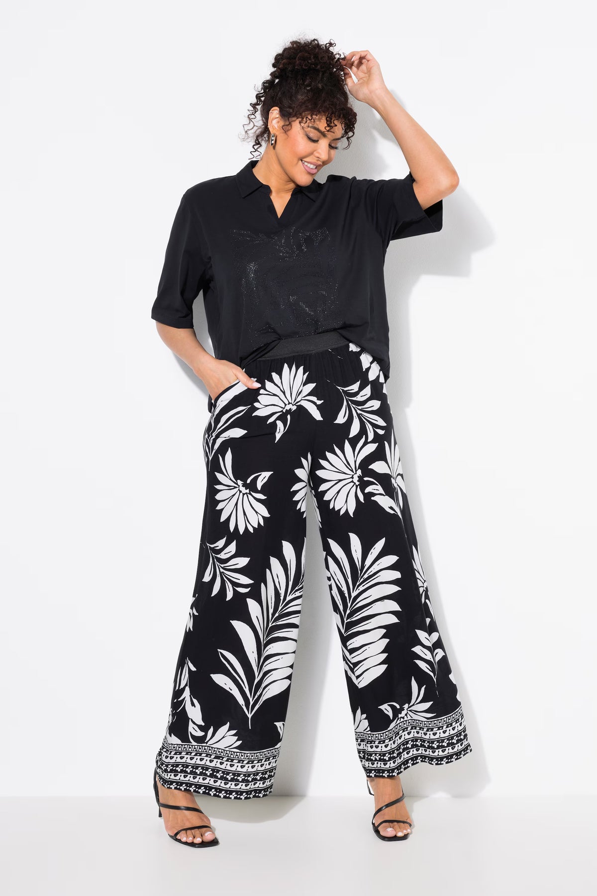 Ulla Popken Black Floral Trousers