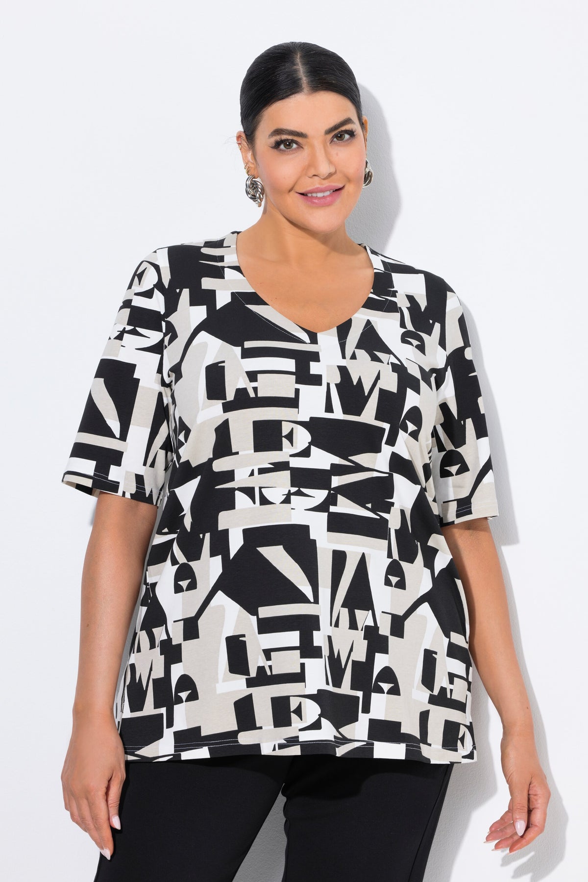 Ulla Popken Black Geometric T-Shirt