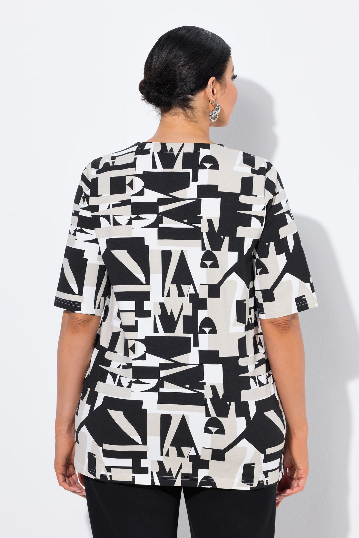 Ulla Popken Black Geometric T-Shirt