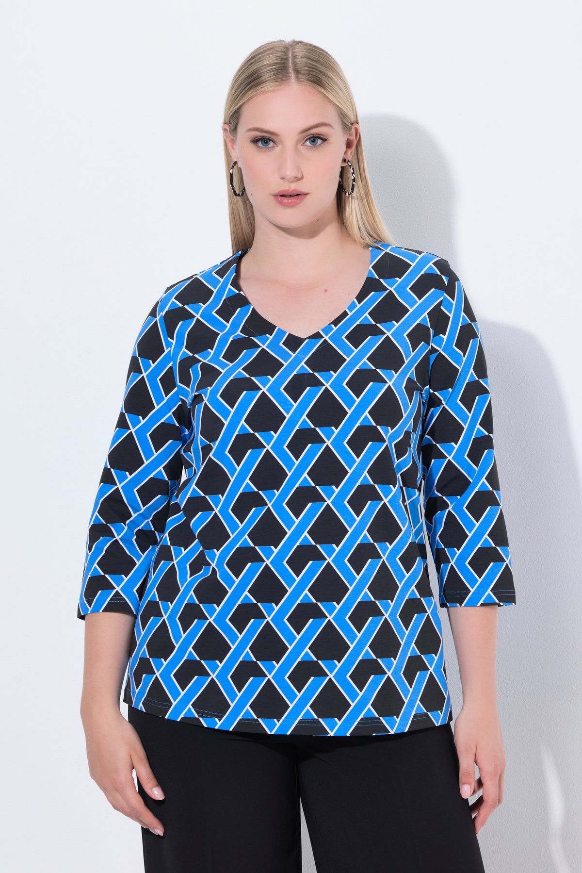 Ulla Popken Blue Graphic Print Top