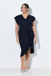 Ulla Popken Bodycon Ruffle Dress in Navy