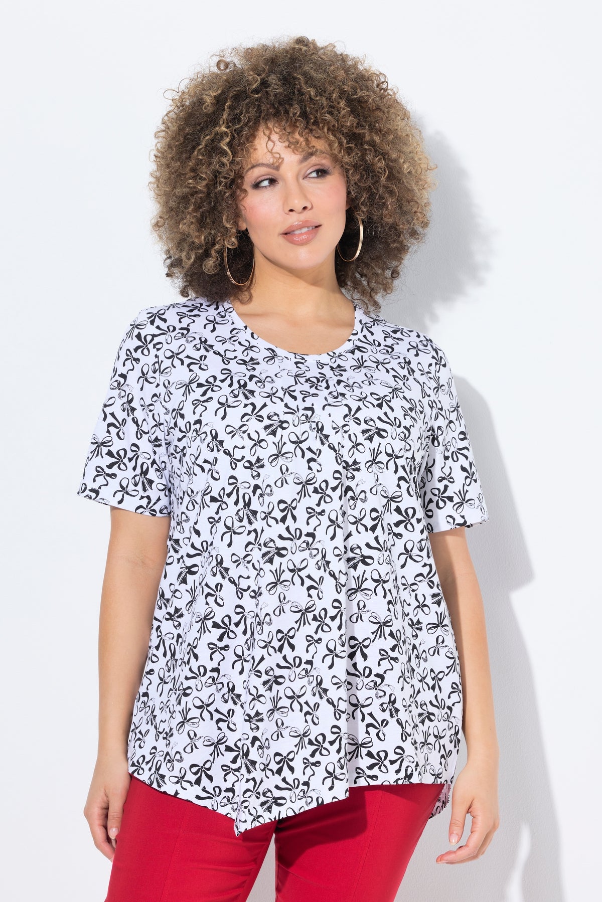 Ulla Popken Bow Print T-Shirt in White