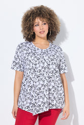 Ulla Popken Bow Print T-Shirt in White