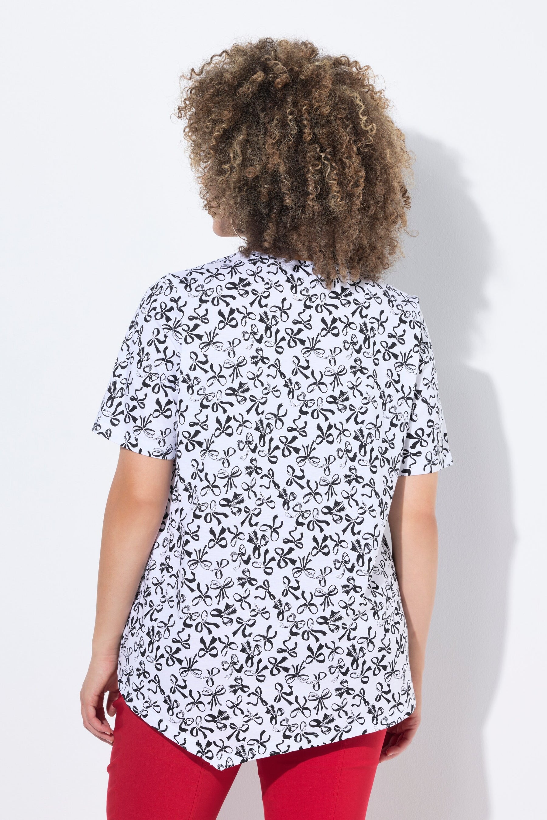 Ulla Popken Bow Print T-Shirt in White