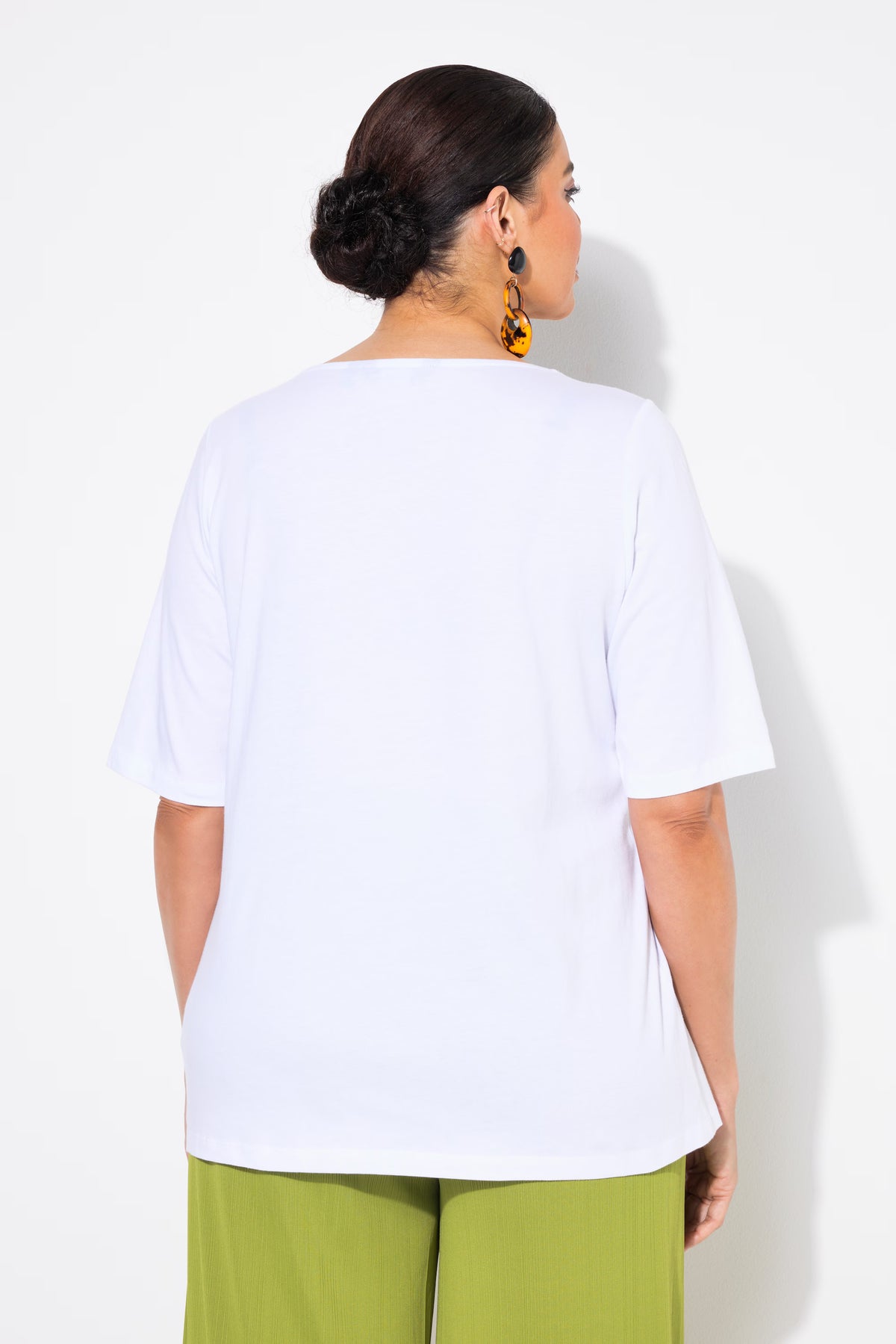 Ulla Popken Braided Neck T-Shirt in White