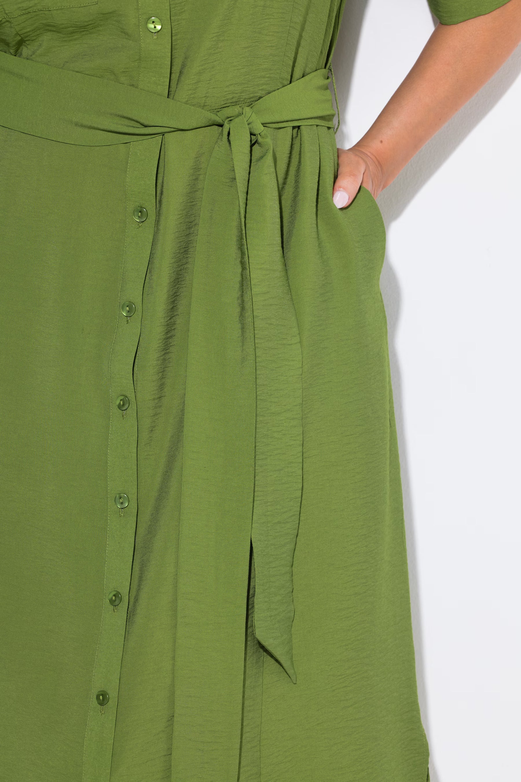 Ulla Popken Button Midi Dress in Green
