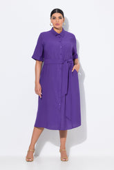 Ulla Popken Button Midi Dress in Purple
