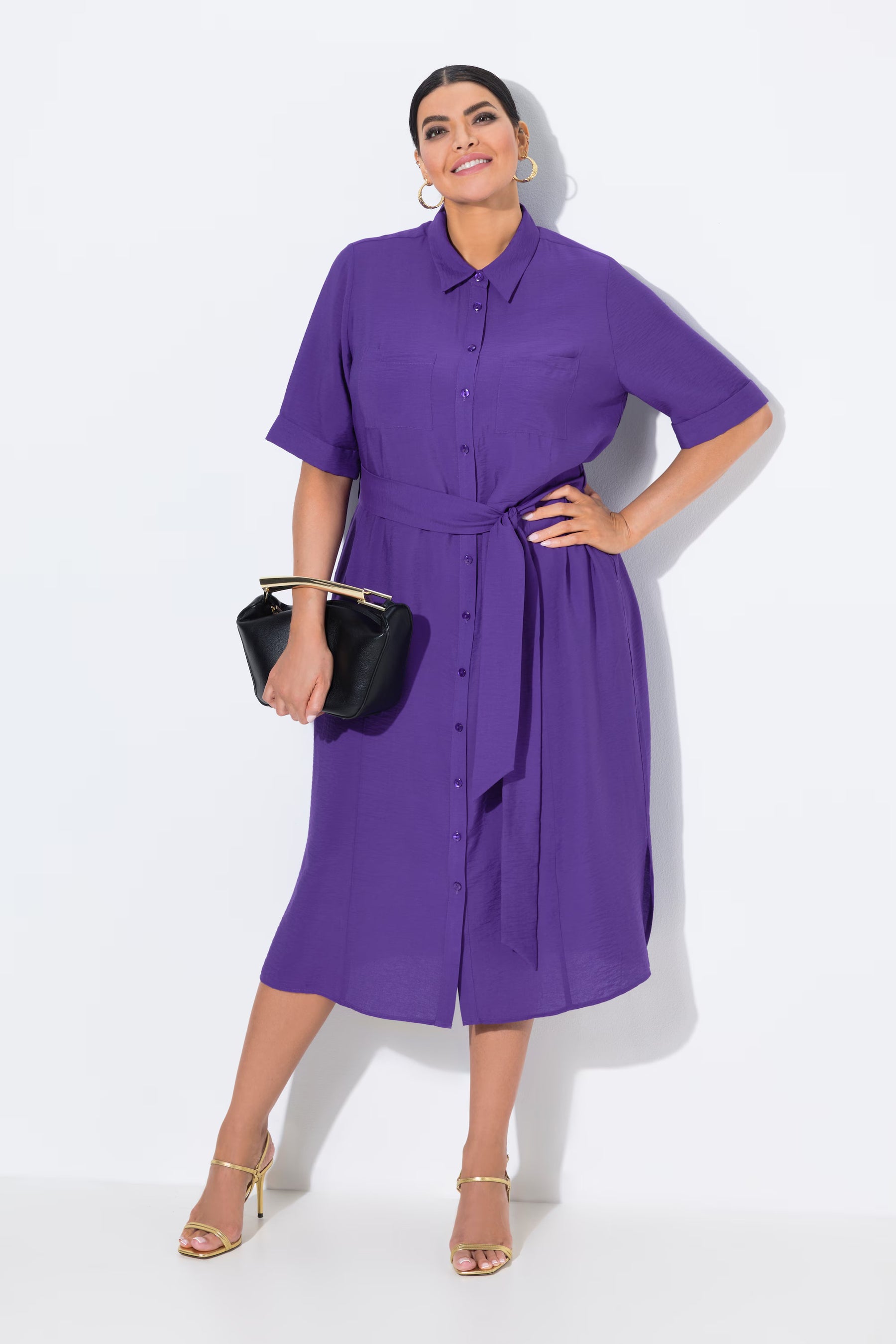 Ulla Popken Button Midi Dress in Purple