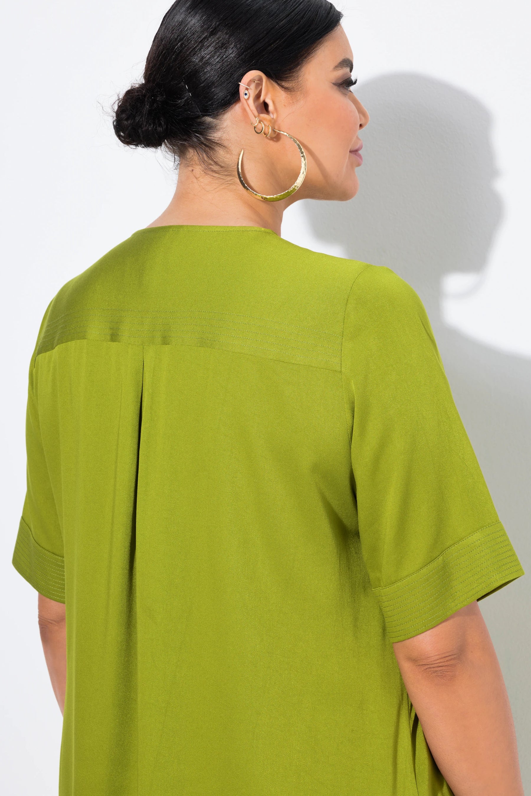 Ulla Popken Button Neck Blouse in Green