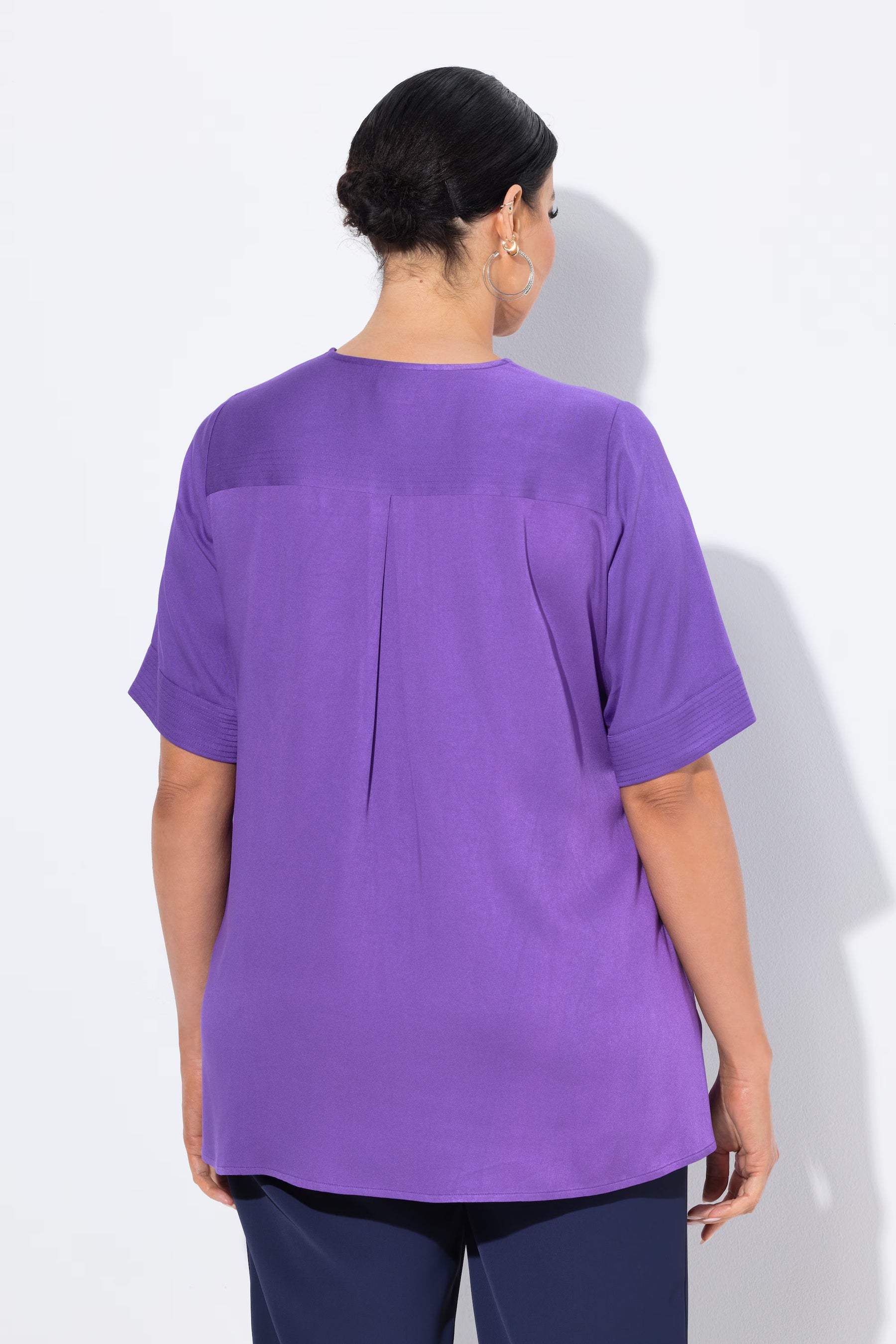 Ulla Popken Button Neck Blouse in Purple