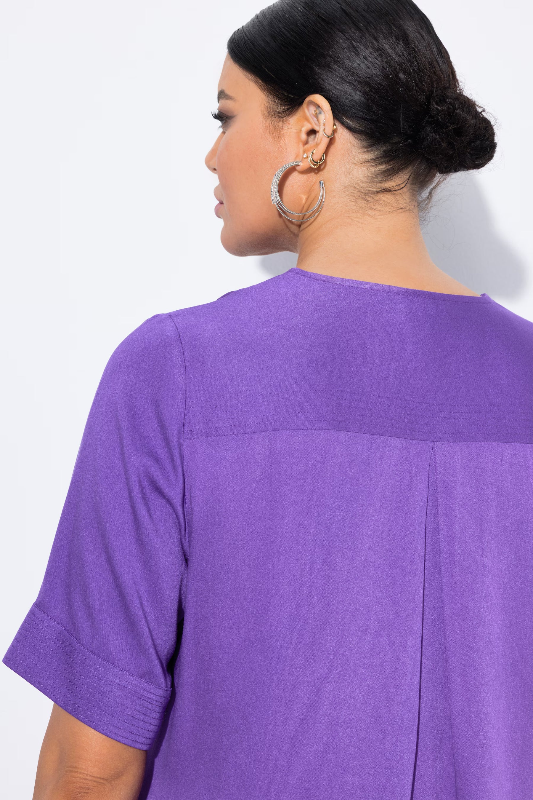 Ulla Popken Button Neck Blouse in Purple