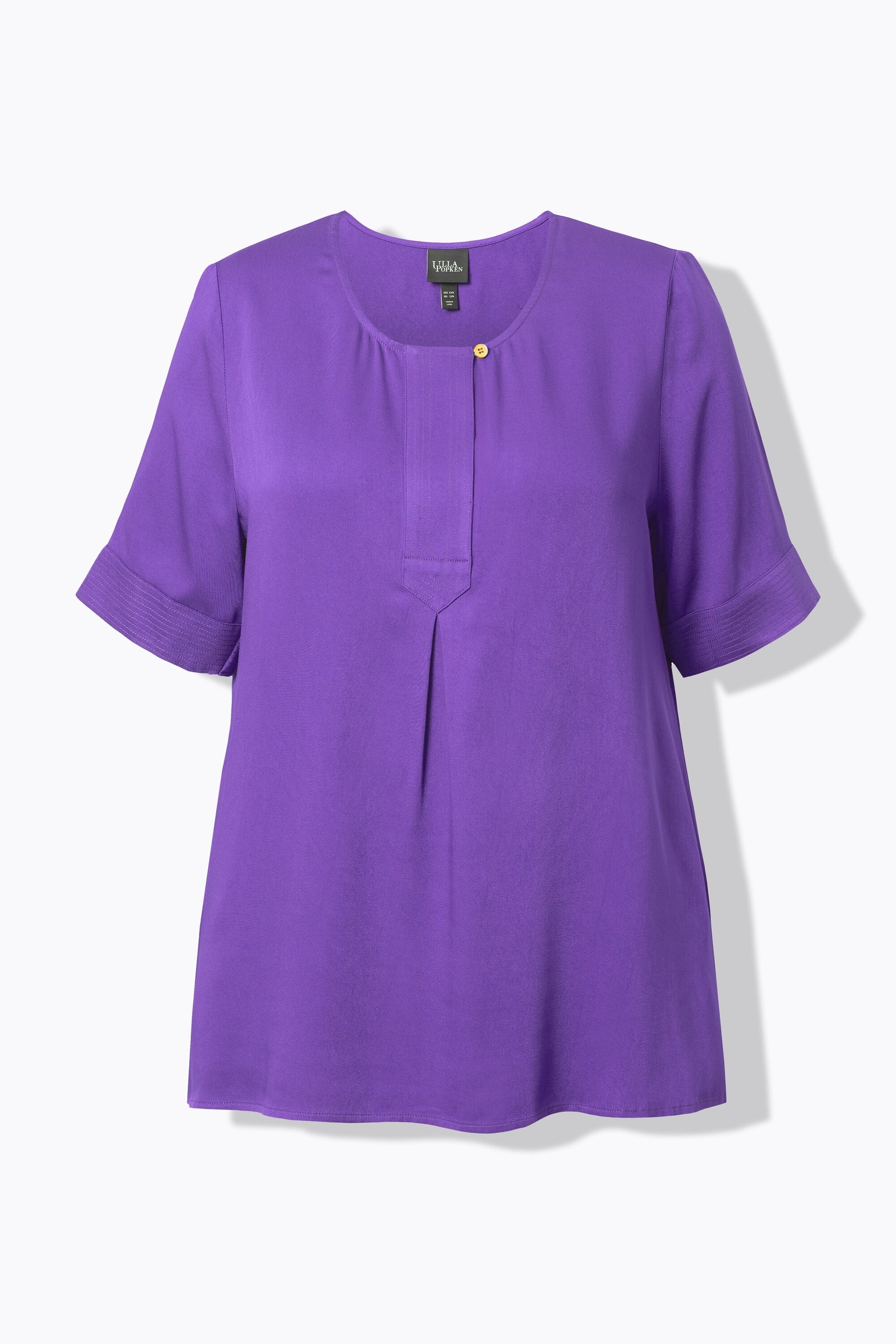 Ulla Popken Button Neck Blouse in Purple
