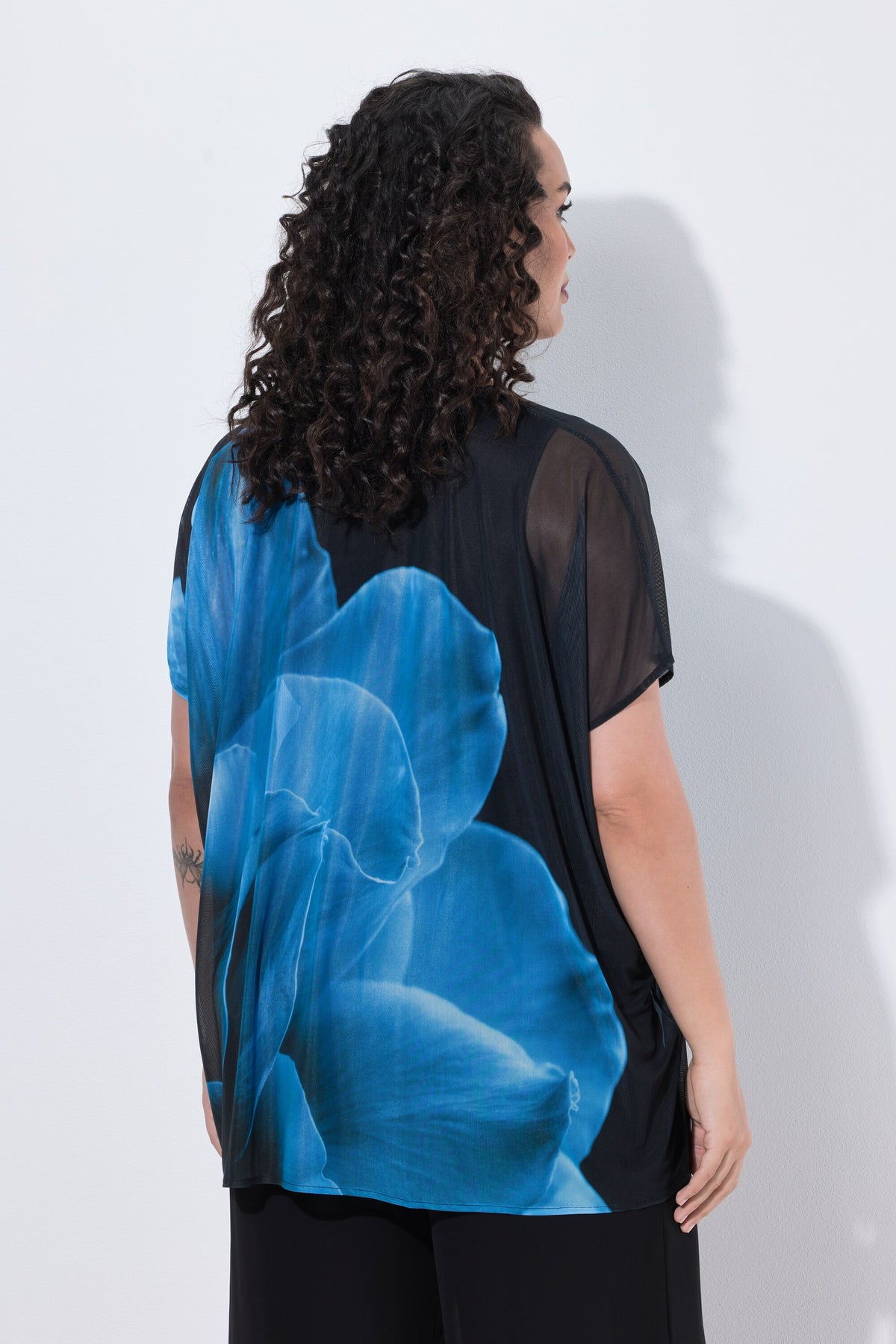 Ulla Popken Chiffon Floral Blouse in Blue