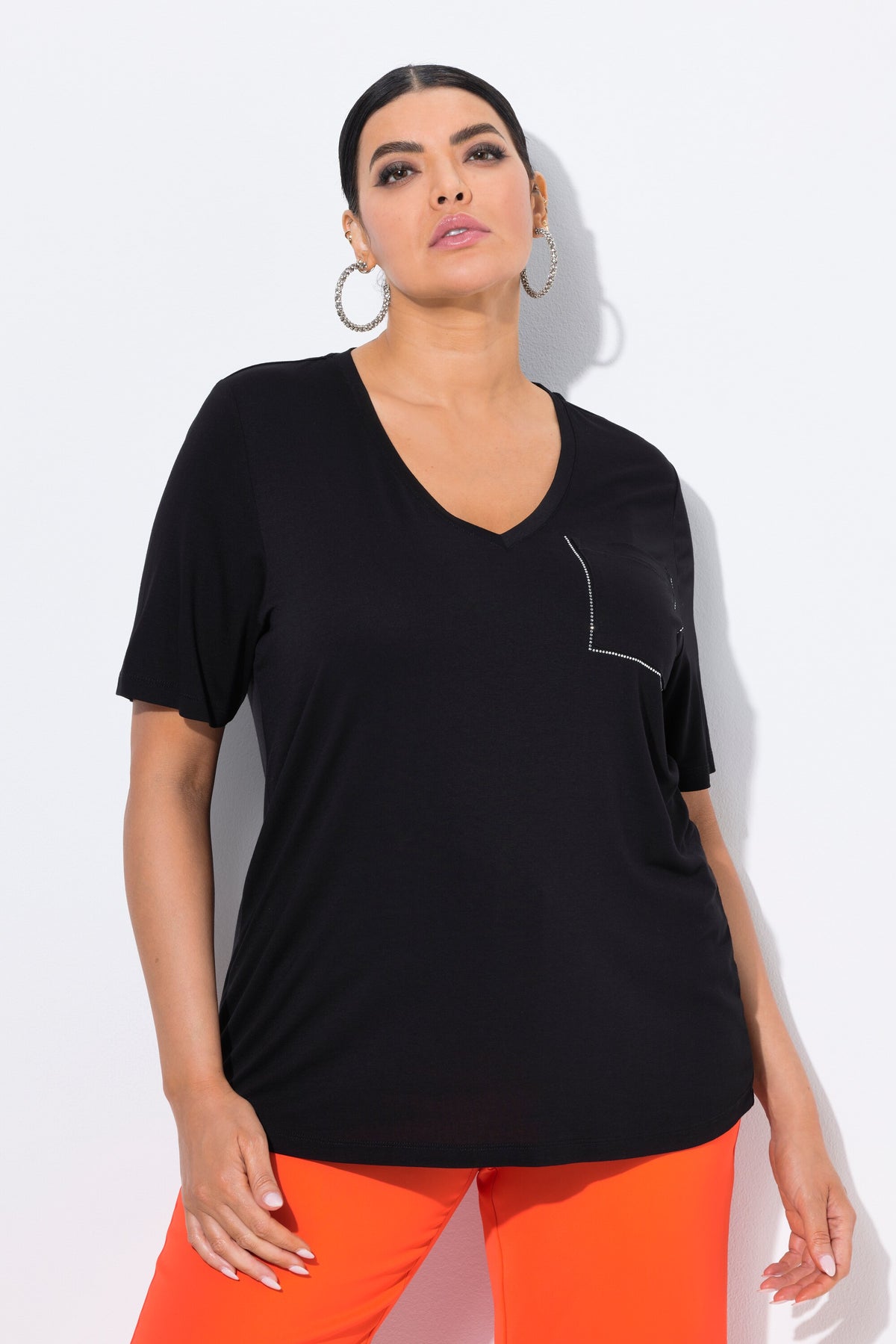 Ulla Popken Diamond Pocket T-Shirt in Black