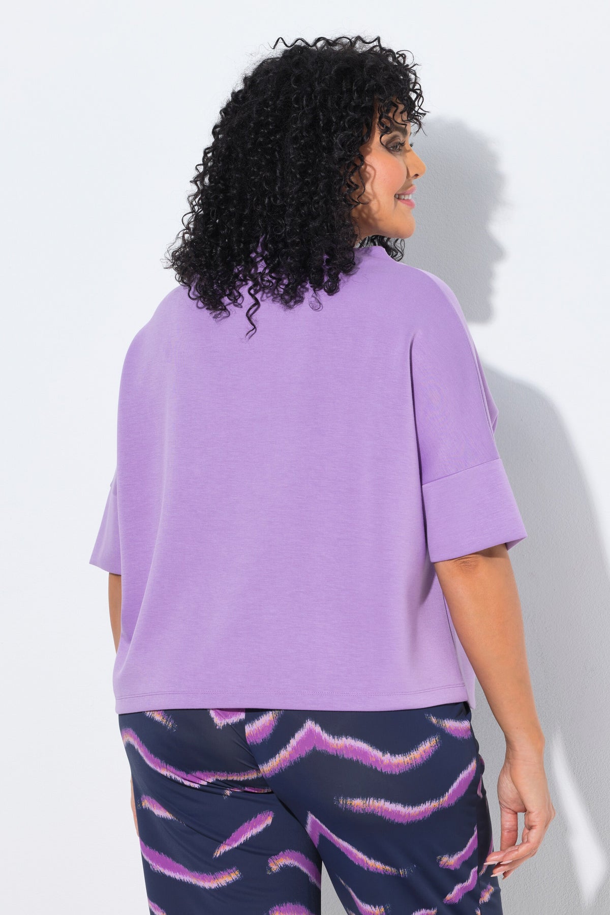 Ulla Popken Draped Shoulder Top in Purple