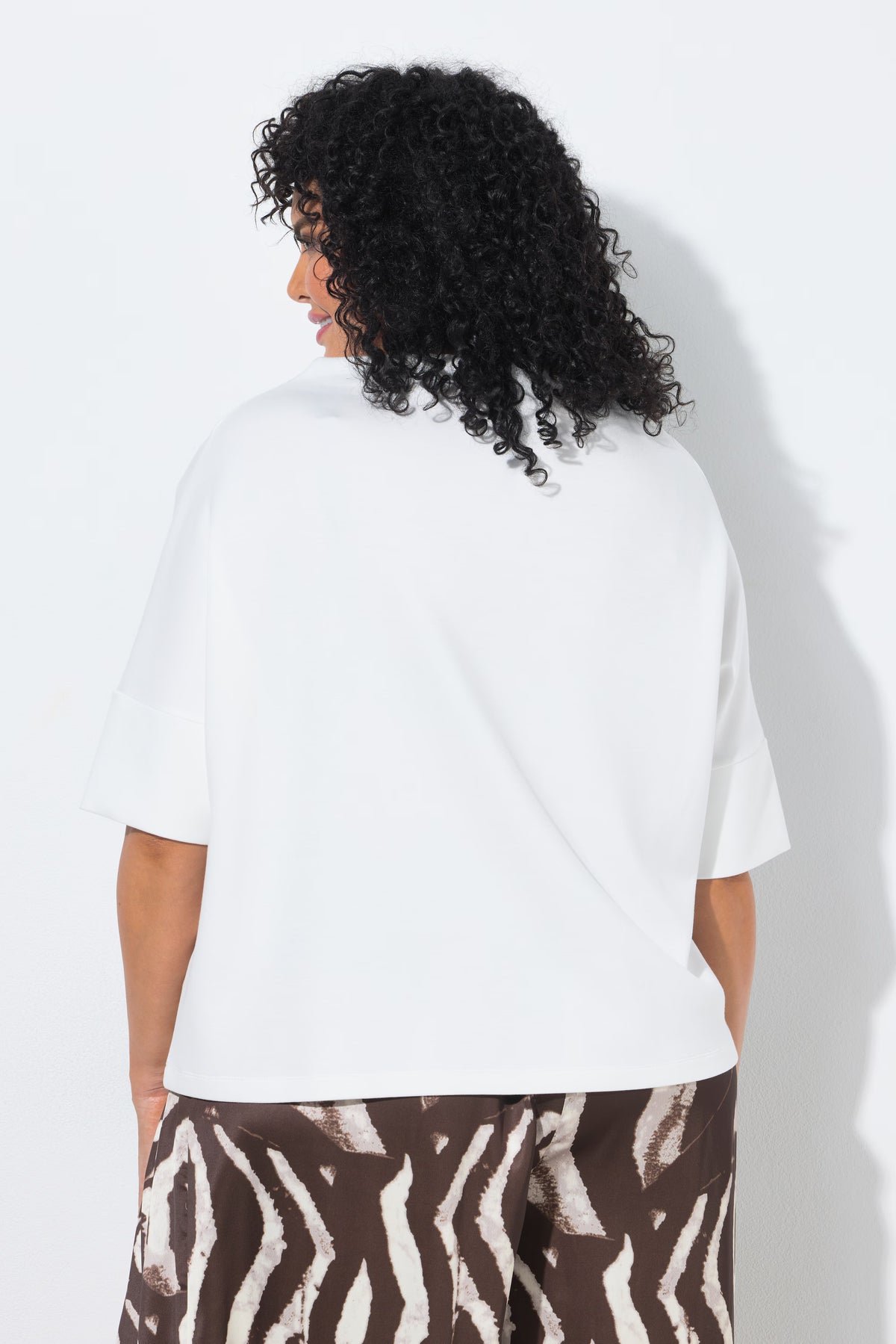 Ulla Popken Draped Shoulder Top in White