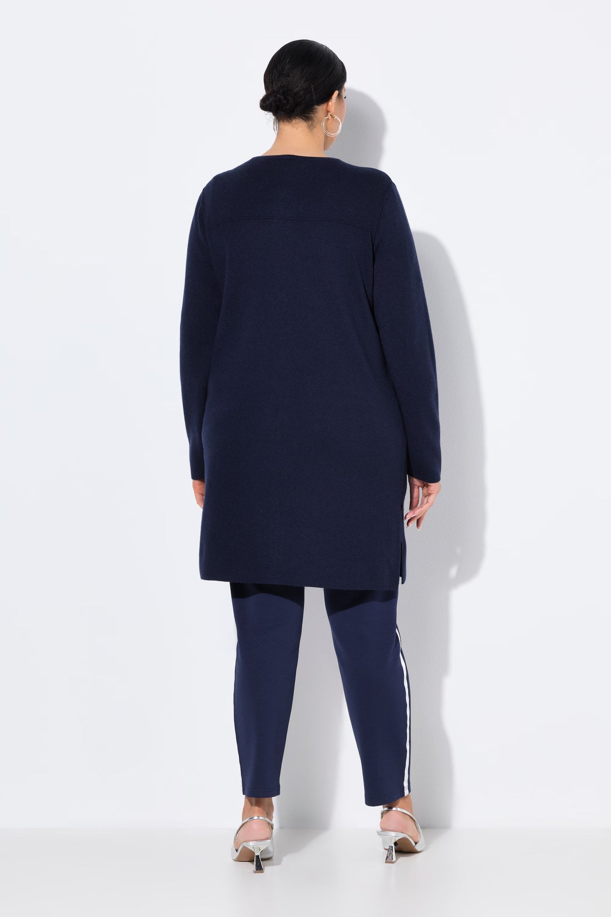 Ulla Popken Fine Ribbed Cardigan in Navy