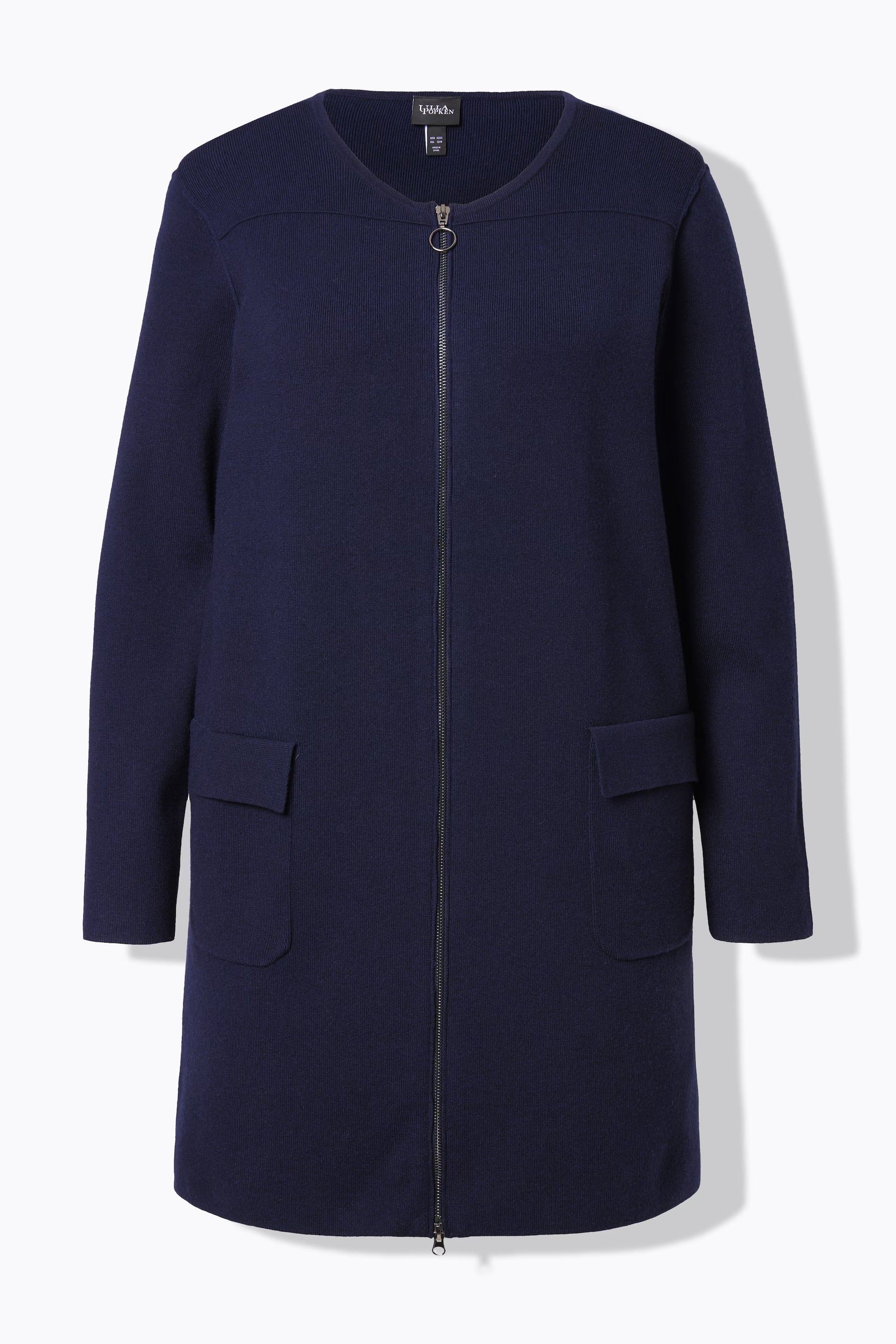 Ulla Popken Fine Ribbed Cardigan in Navy