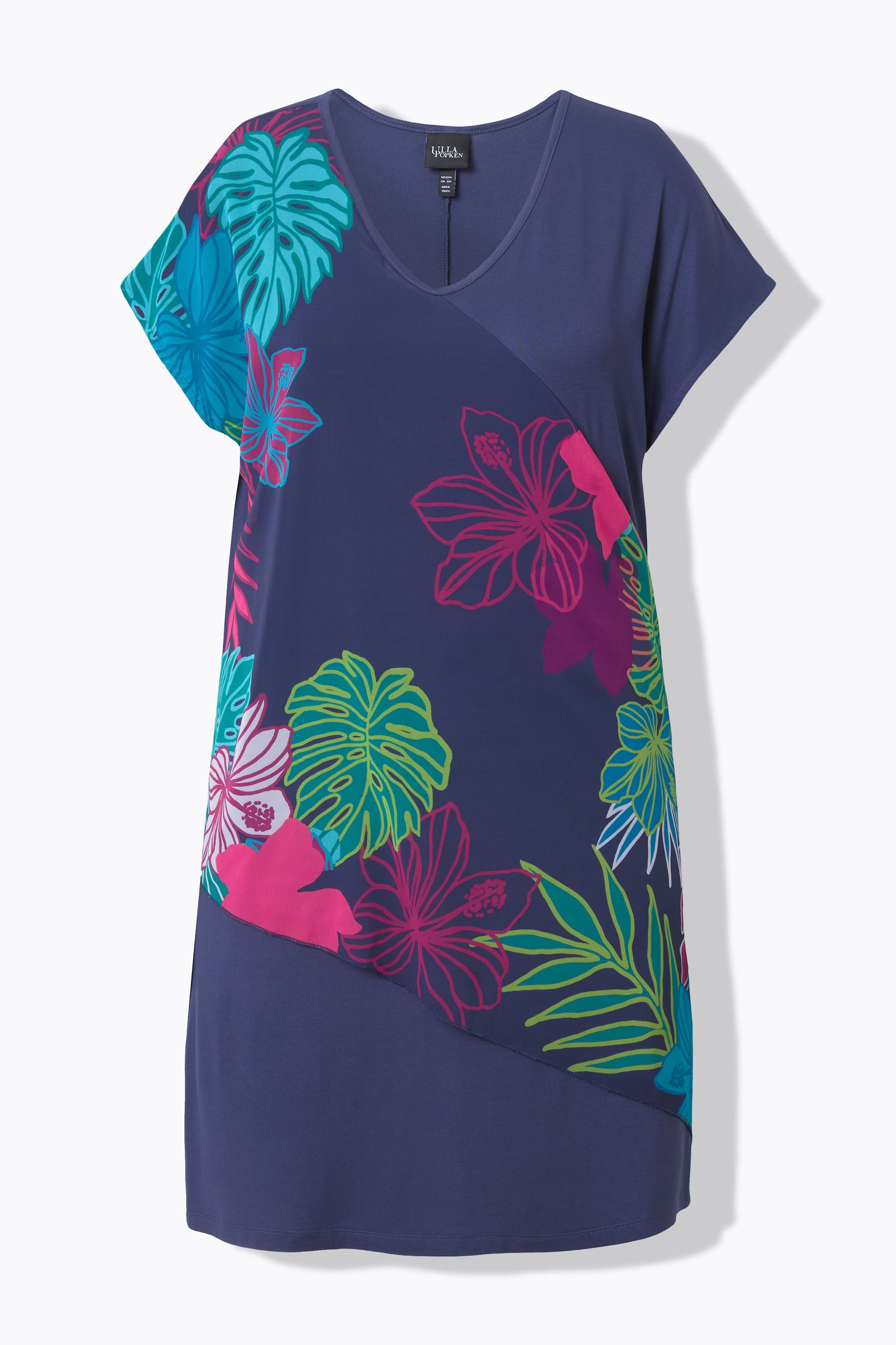 Ulla Popken Floral Chiffon Dress in Navy