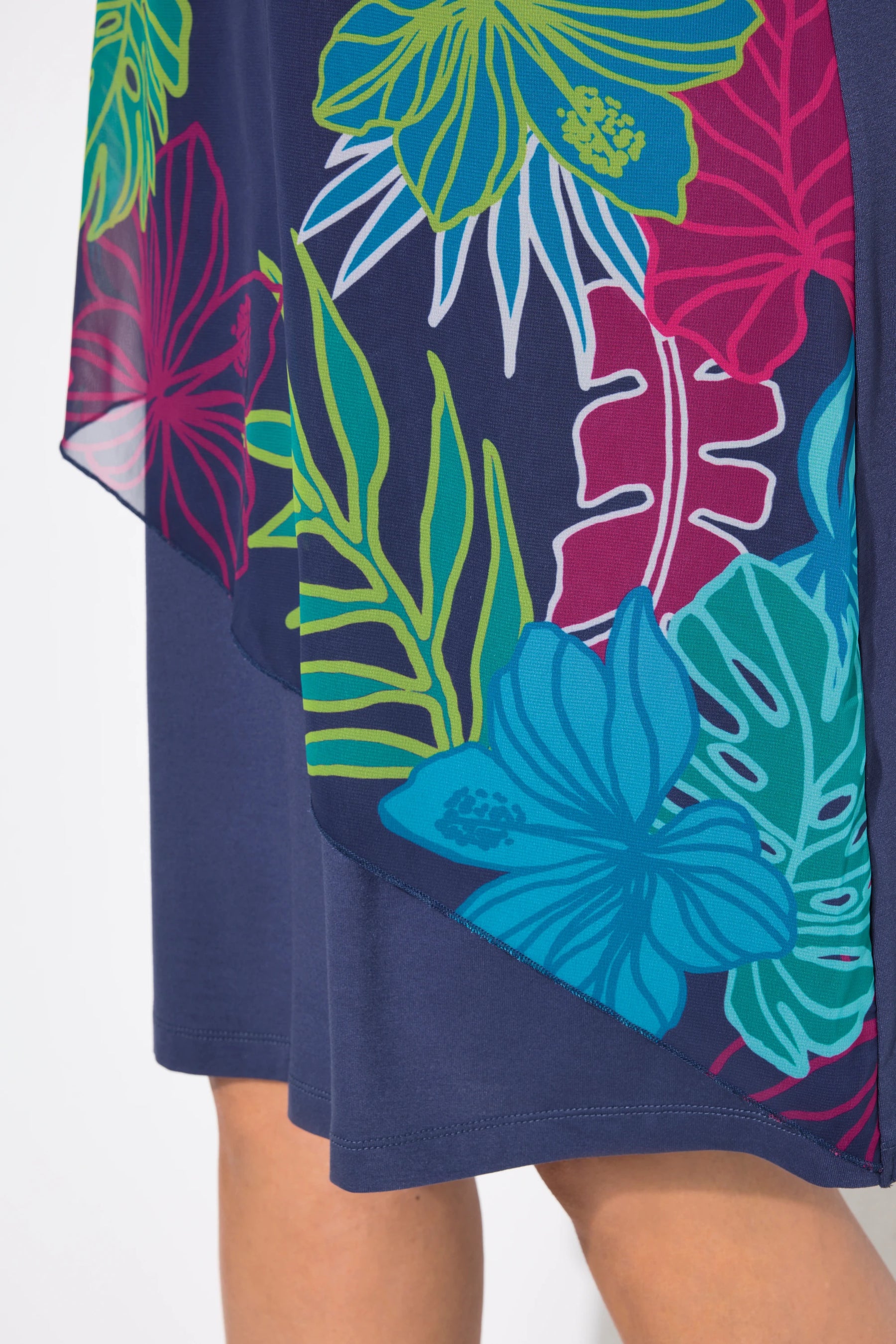 Ulla Popken Floral Chiffon Dress in Navy