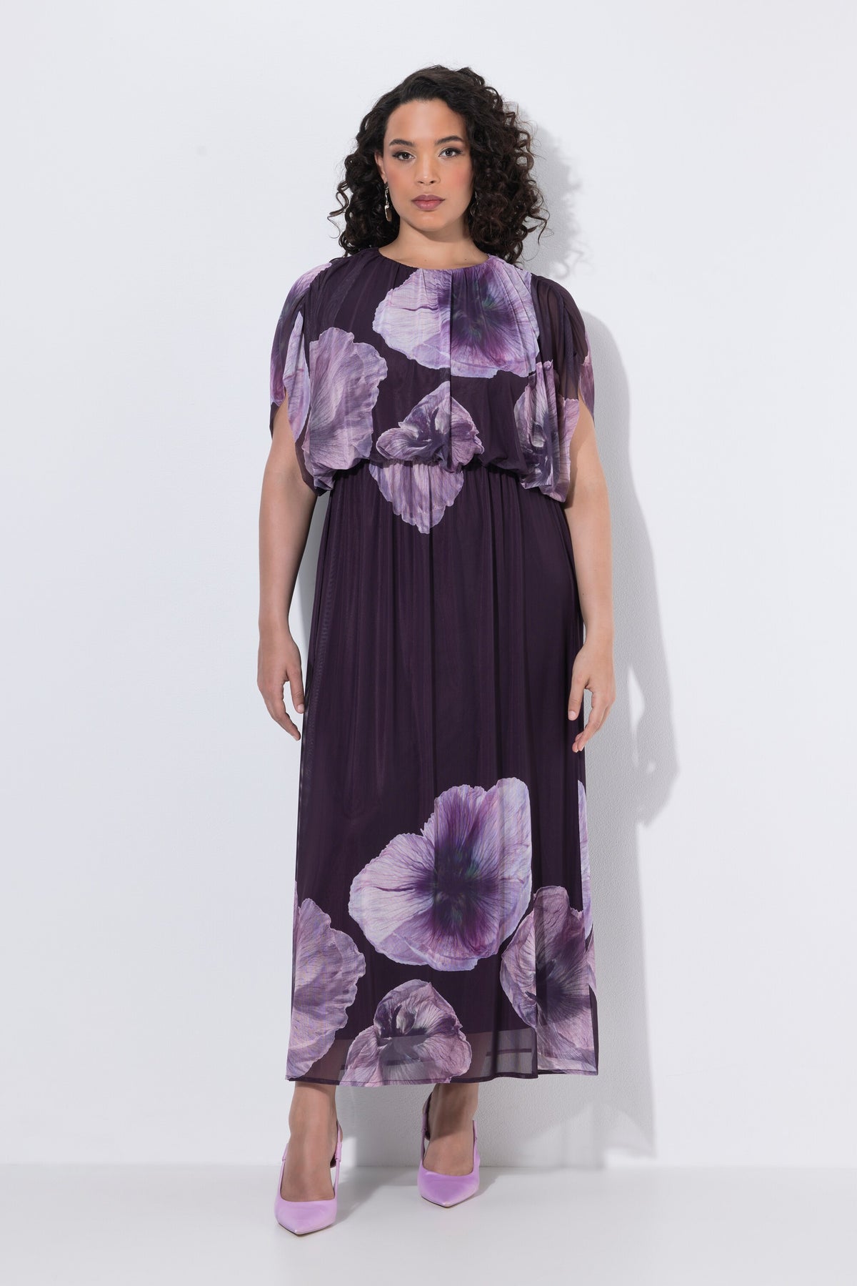 Ulla Popken Floral Chiffon Dress in Purple