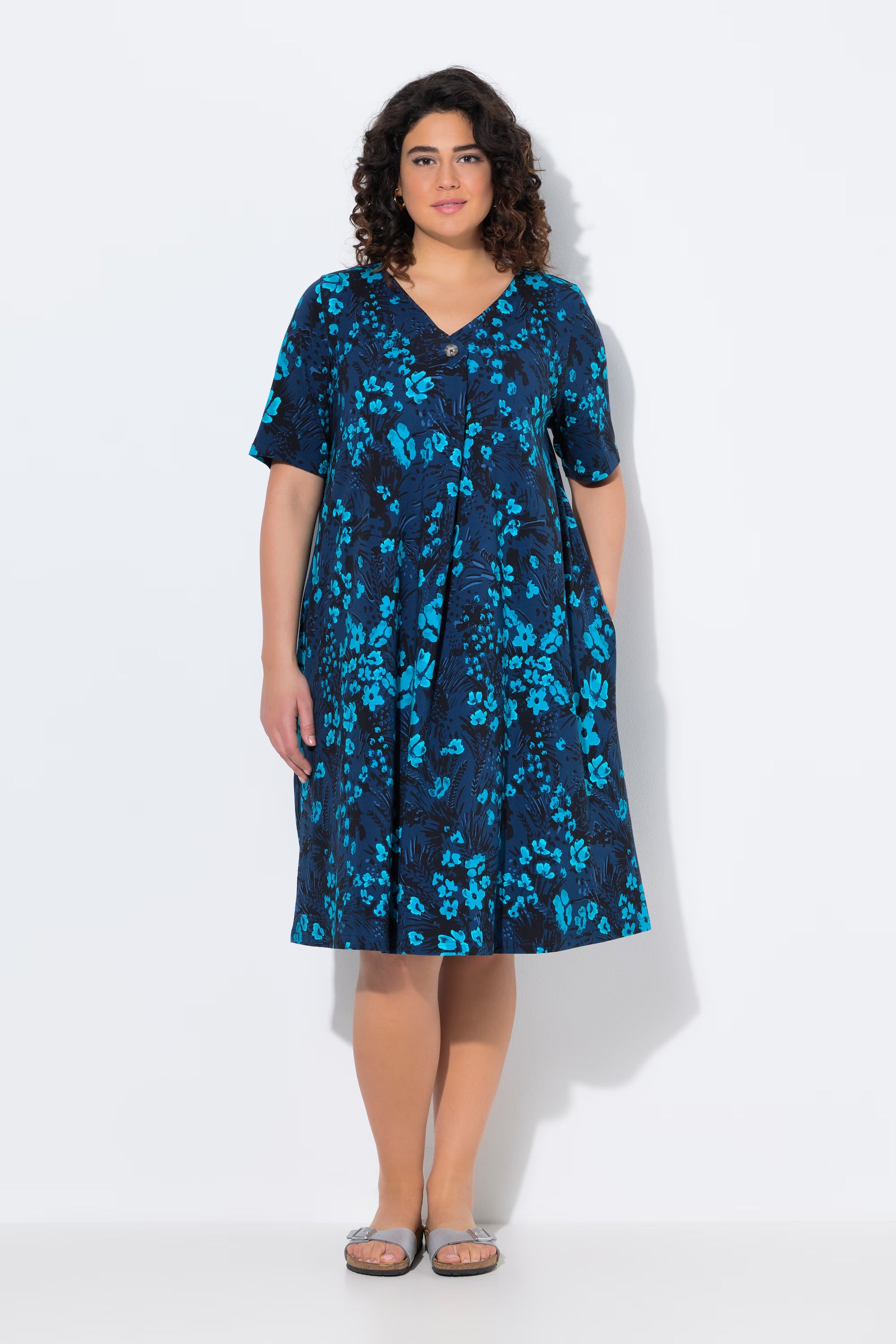 Ulla Popken Floral Midi Dress in Navy