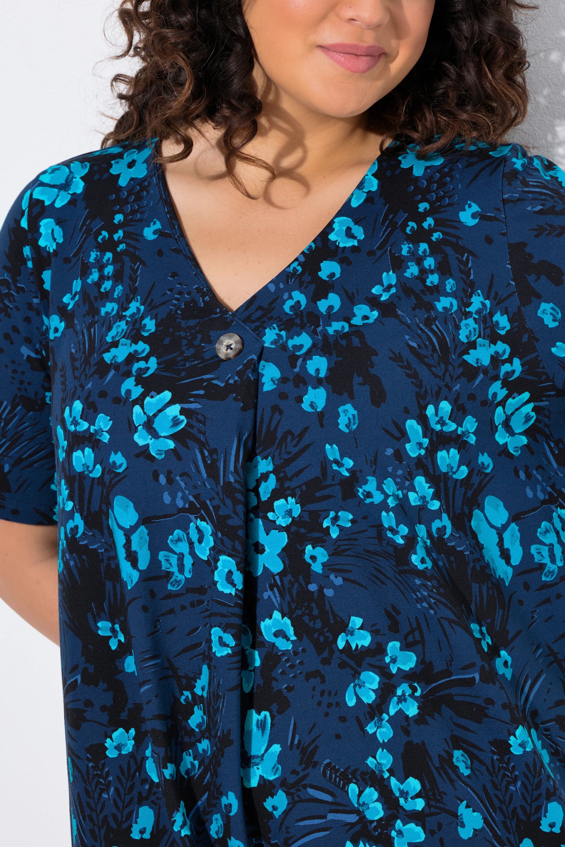 Ulla Popken Floral Midi Dress in Navy