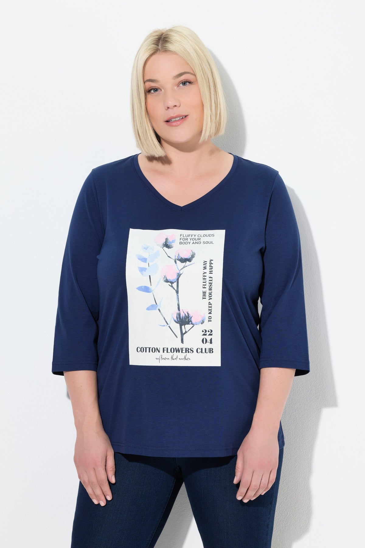 Ulla Popken Floral Motif Top in Navy