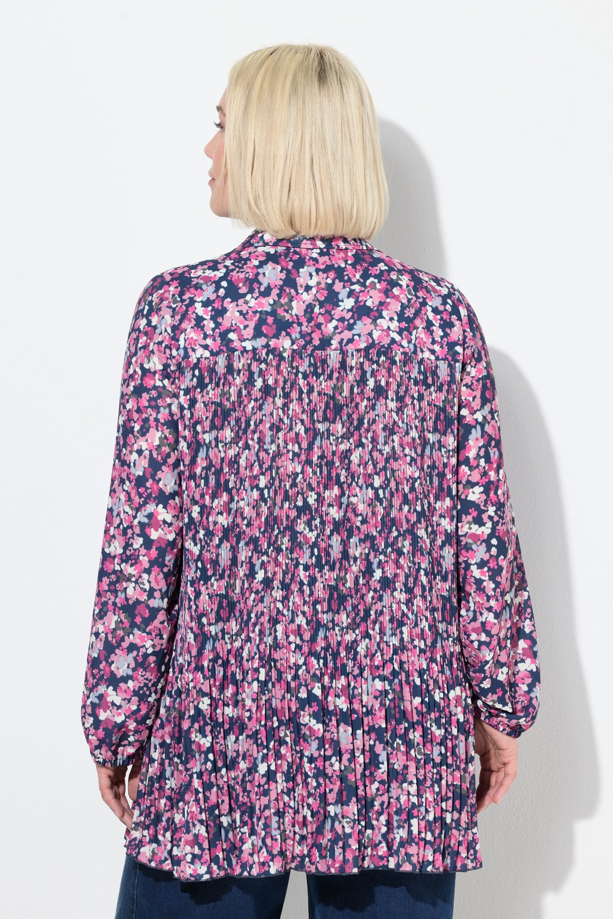 Ulla Popken Floral Pleated Shirt in Pink